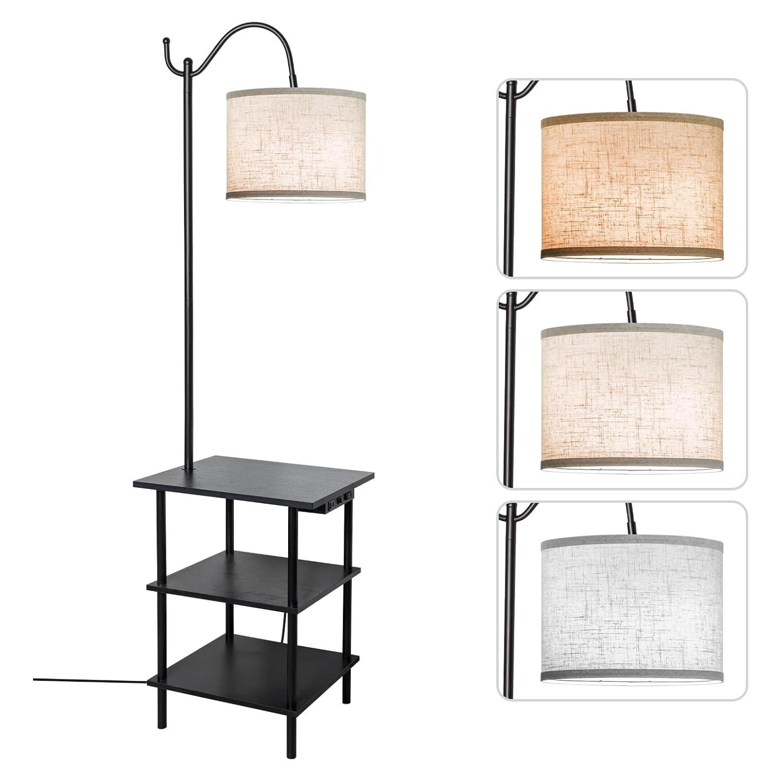 Lámpara de Pie EOEYYOYB con Estantes y Carga USB, Negra