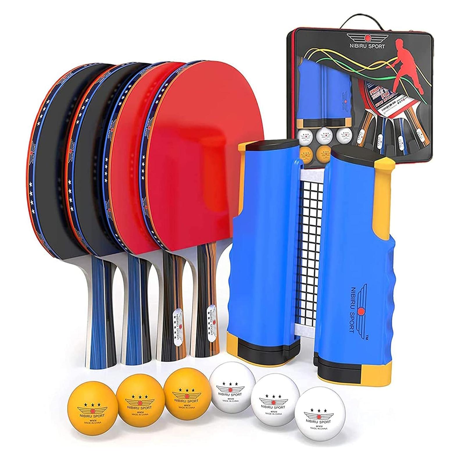 Conjunto de Ping Pong NIBIRU SPORT 4 Palas y Red Retráctil