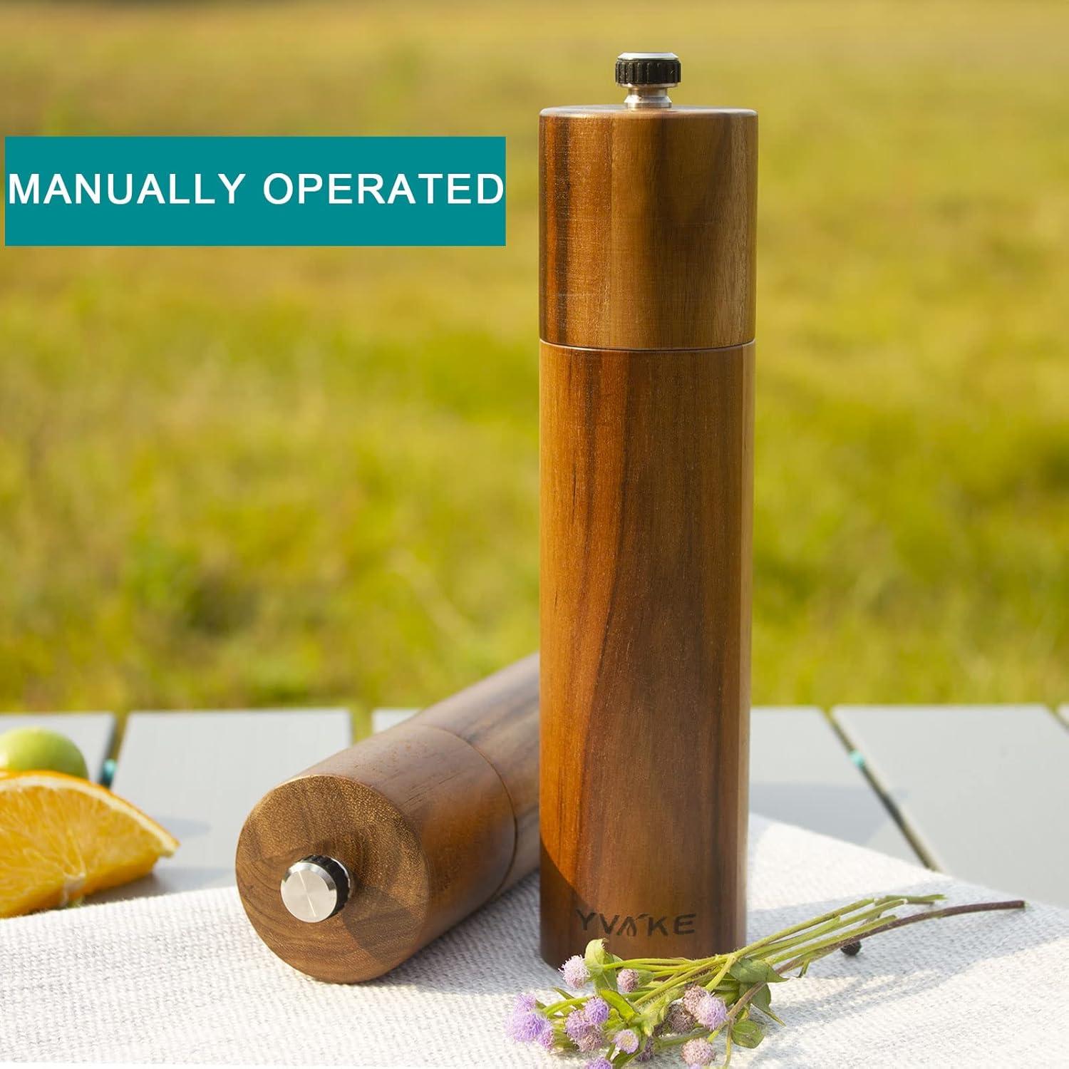 Molino de Sal y Pimienta YVAKE 20 cm Madera Acacia Ajustable