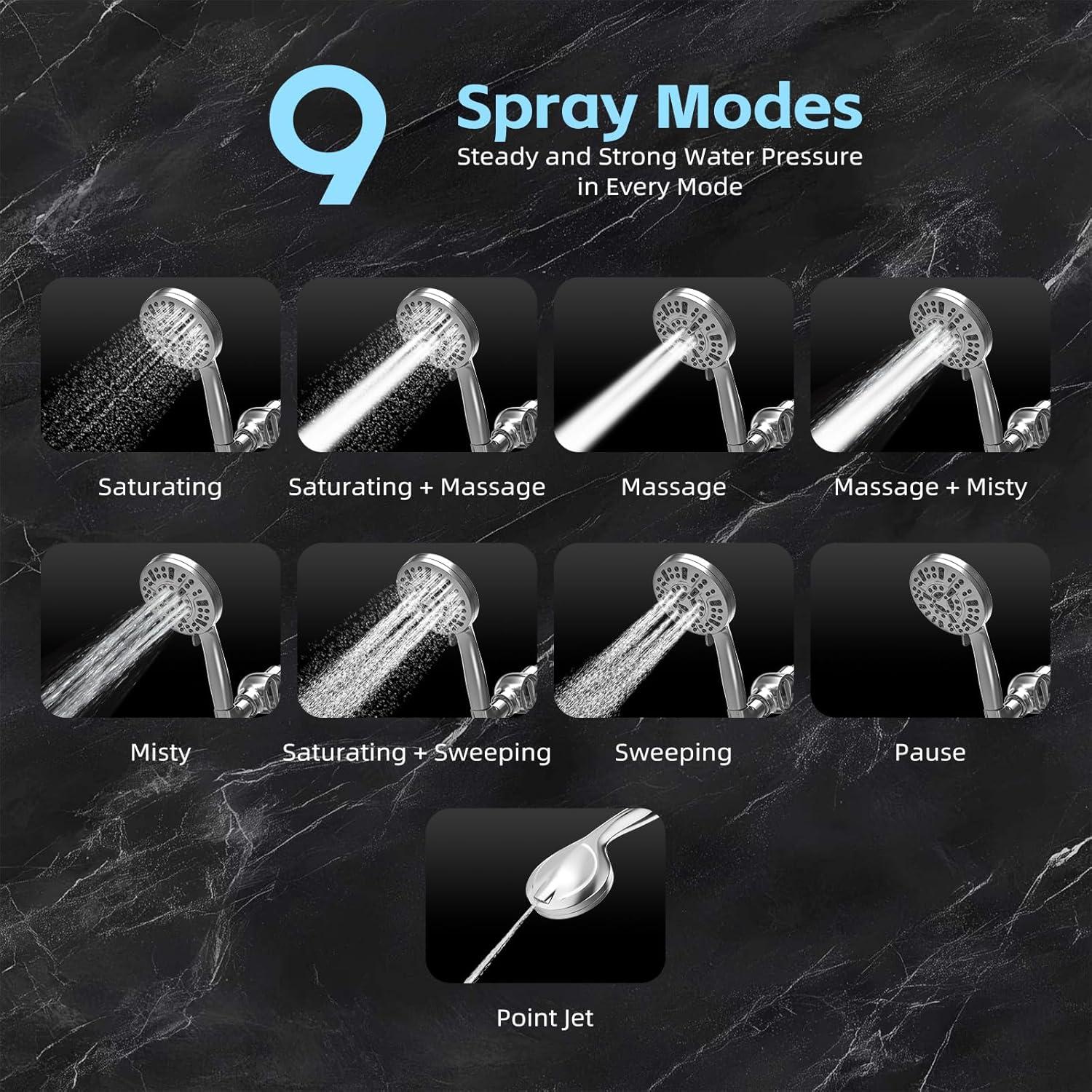 Cabezal de Ducha Filtrado SANISANO 9 Modos Alta Presión 11.94 cm