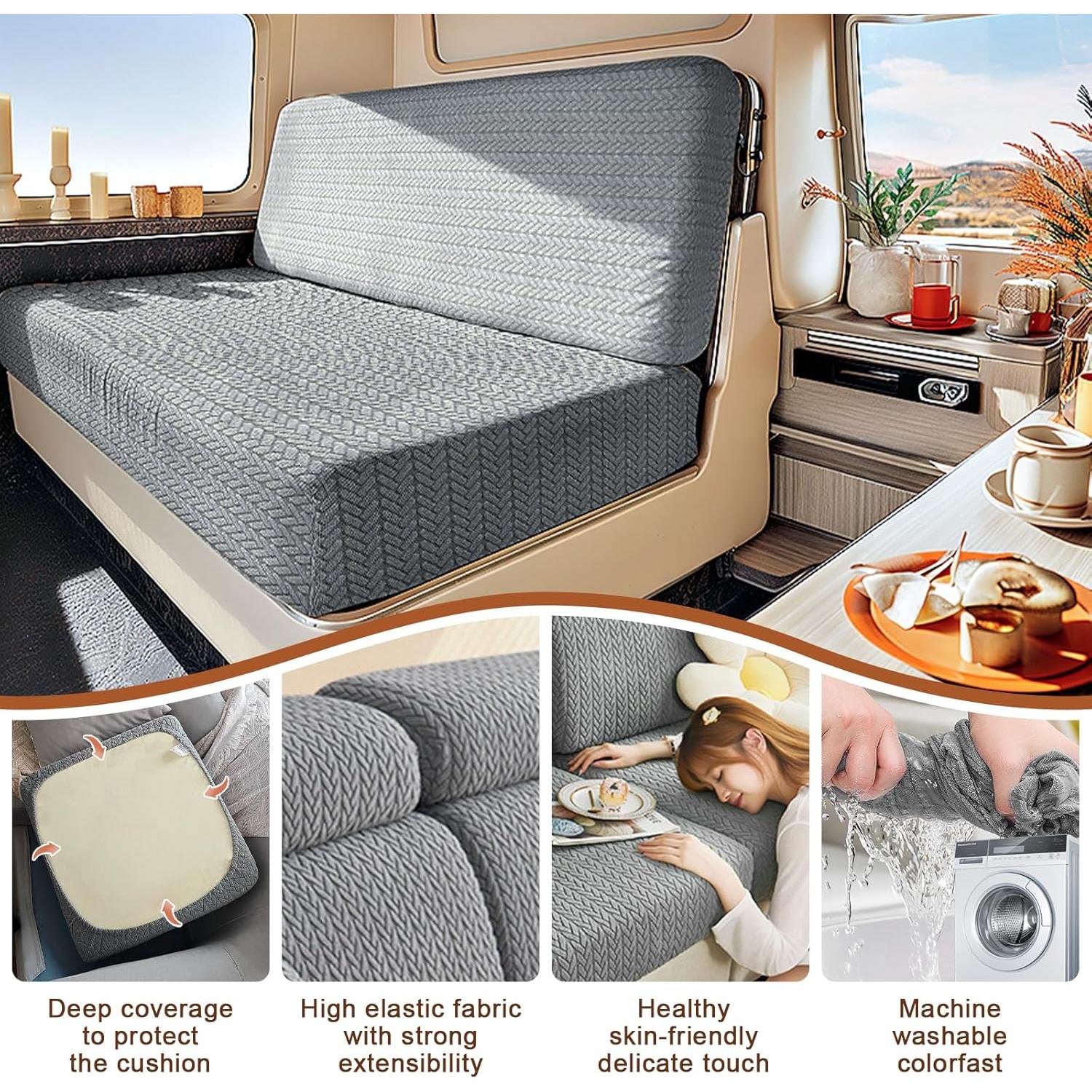 Cubiertas de Cojines para Sofá Dinette RV LWuuywa 2PCS Gris