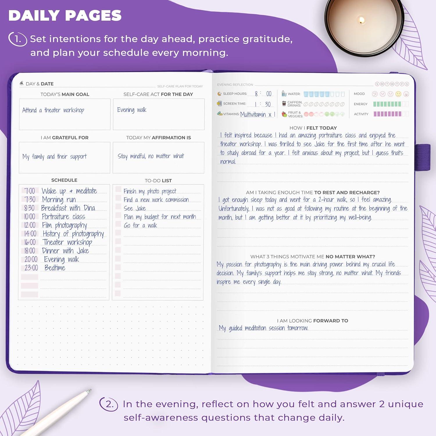 Diario de Autocuidado Clever Fox A5 Púrpura con Reflexiones
