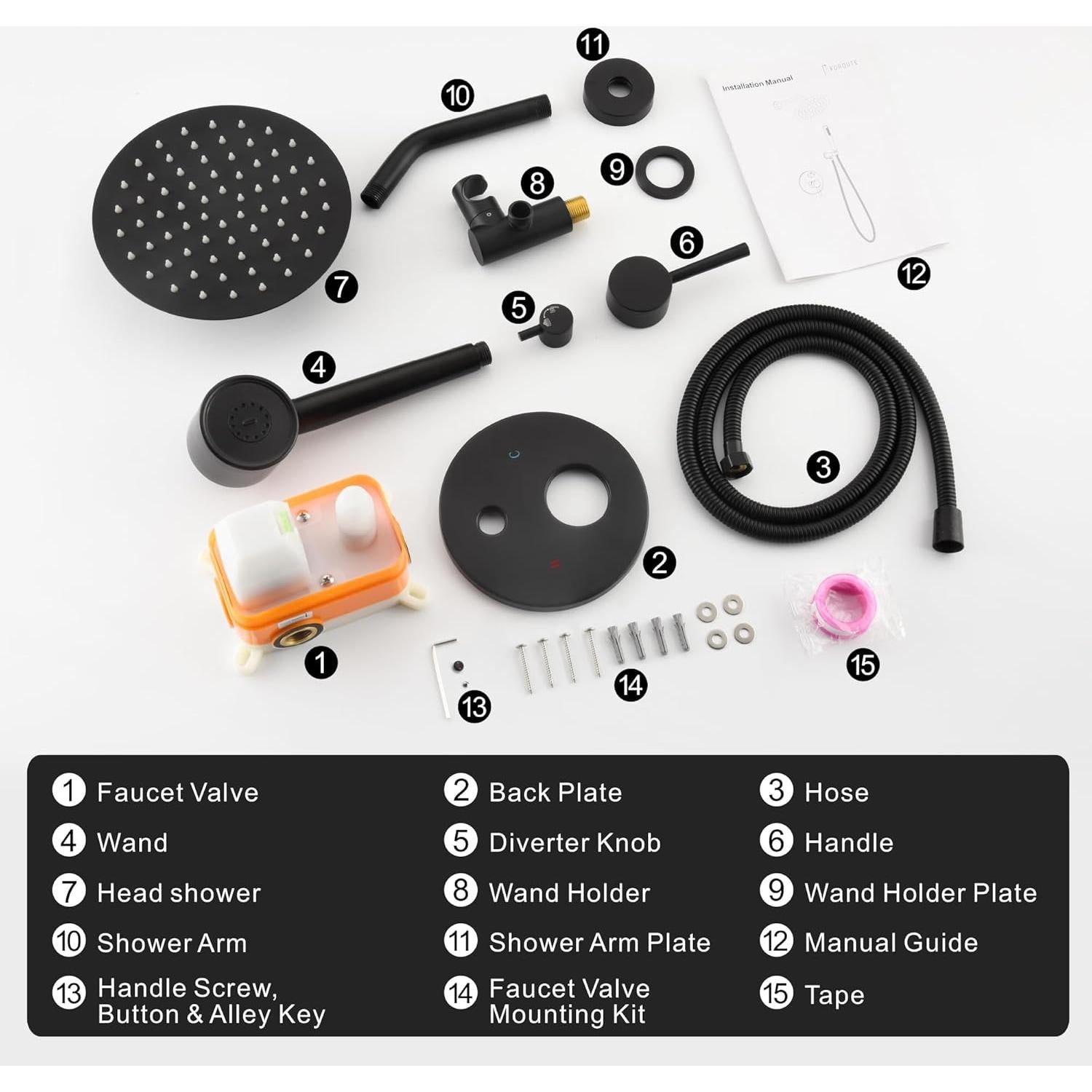 Conjunto de Grifos de Ducha Foroute Negro Mate 8" (20.32 cm)