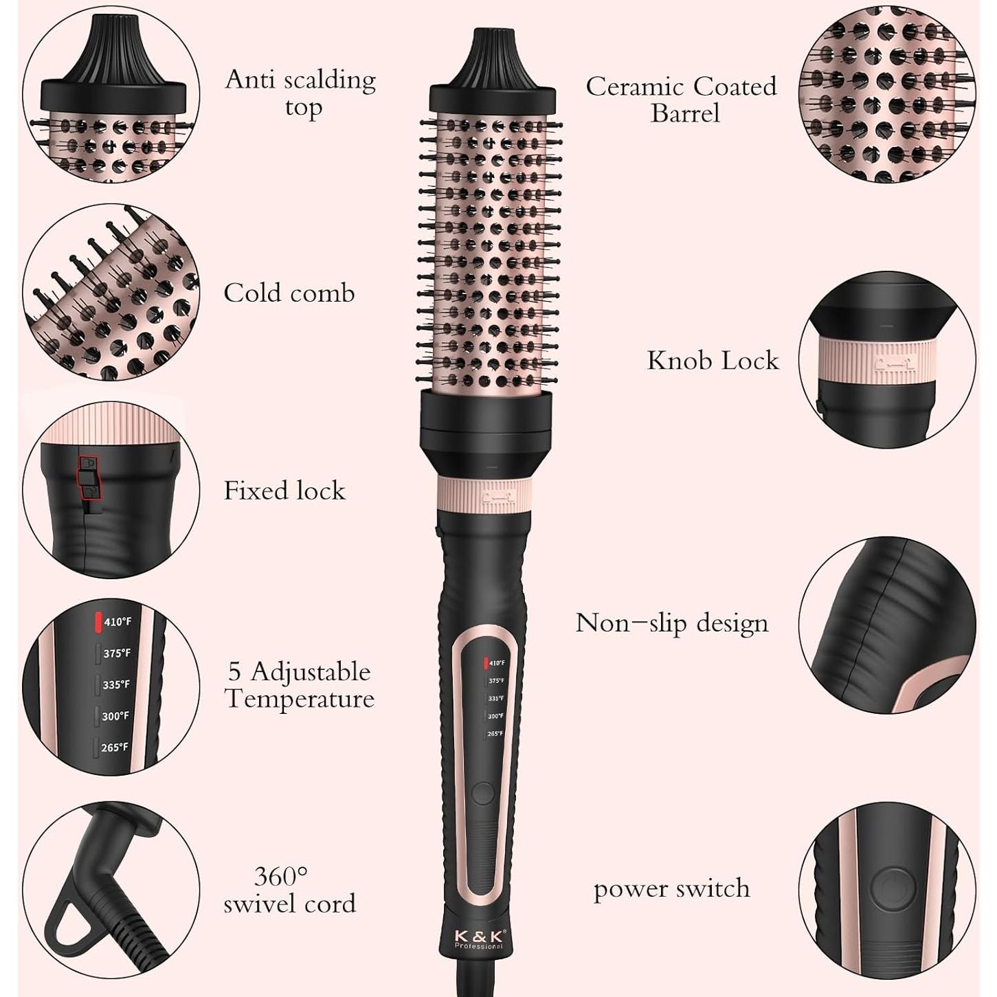 Cepillo Térmico 3 en 1 K&K Redondo Cerámico 129-210°C