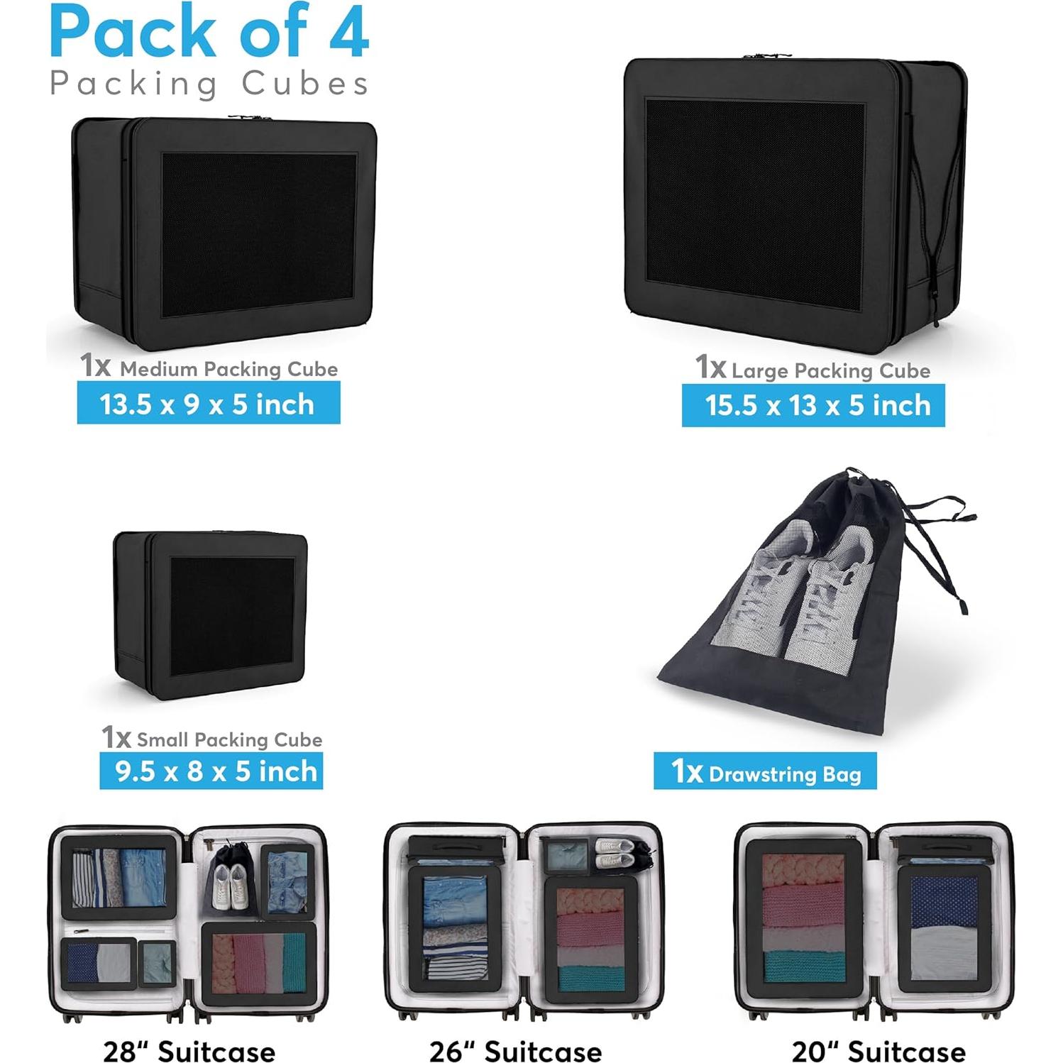 Set de 4 Cubos de Compresión SafiSpiral para Empacar - Negro