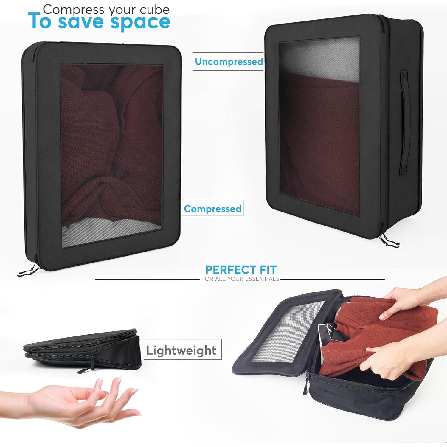 Set de 4 Cubos de Compresión SafiSpiral para Empacar - Negro