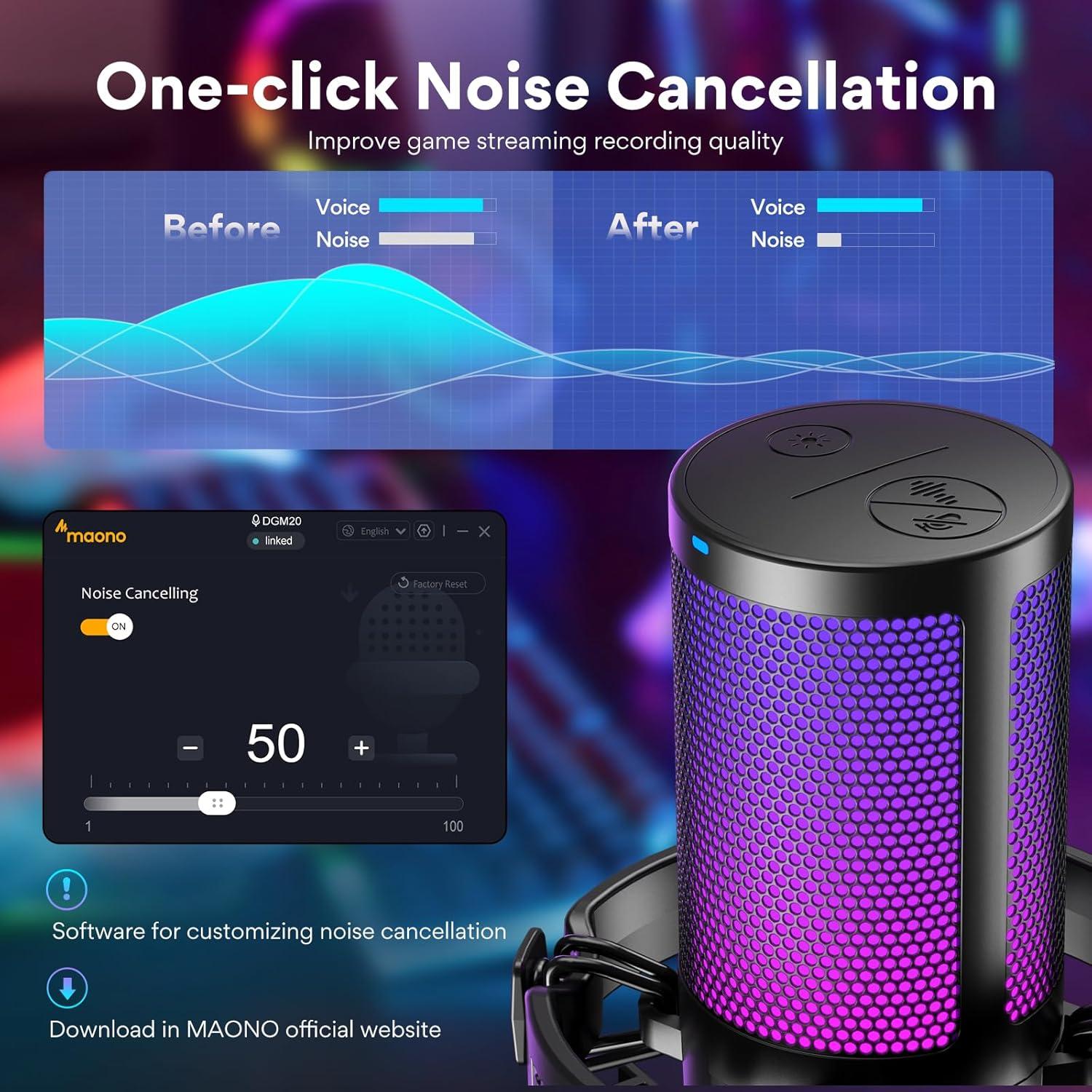 Micrófono USB MAONO GamerWave DGM20 con RGB y Cancelación de Ruido