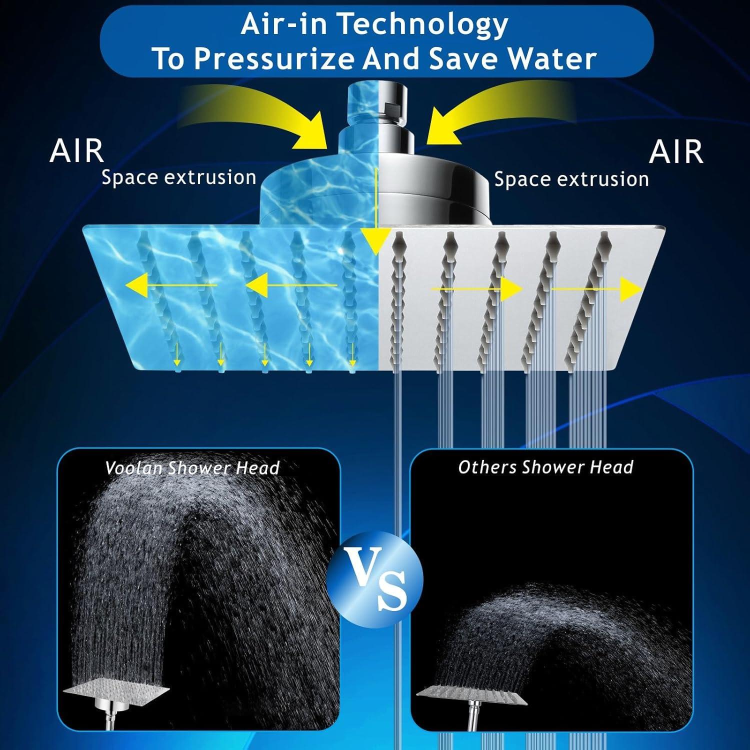 Cabezal de Ducha Voolan 10" Cuadrado con Filtro Acero Inoxidable