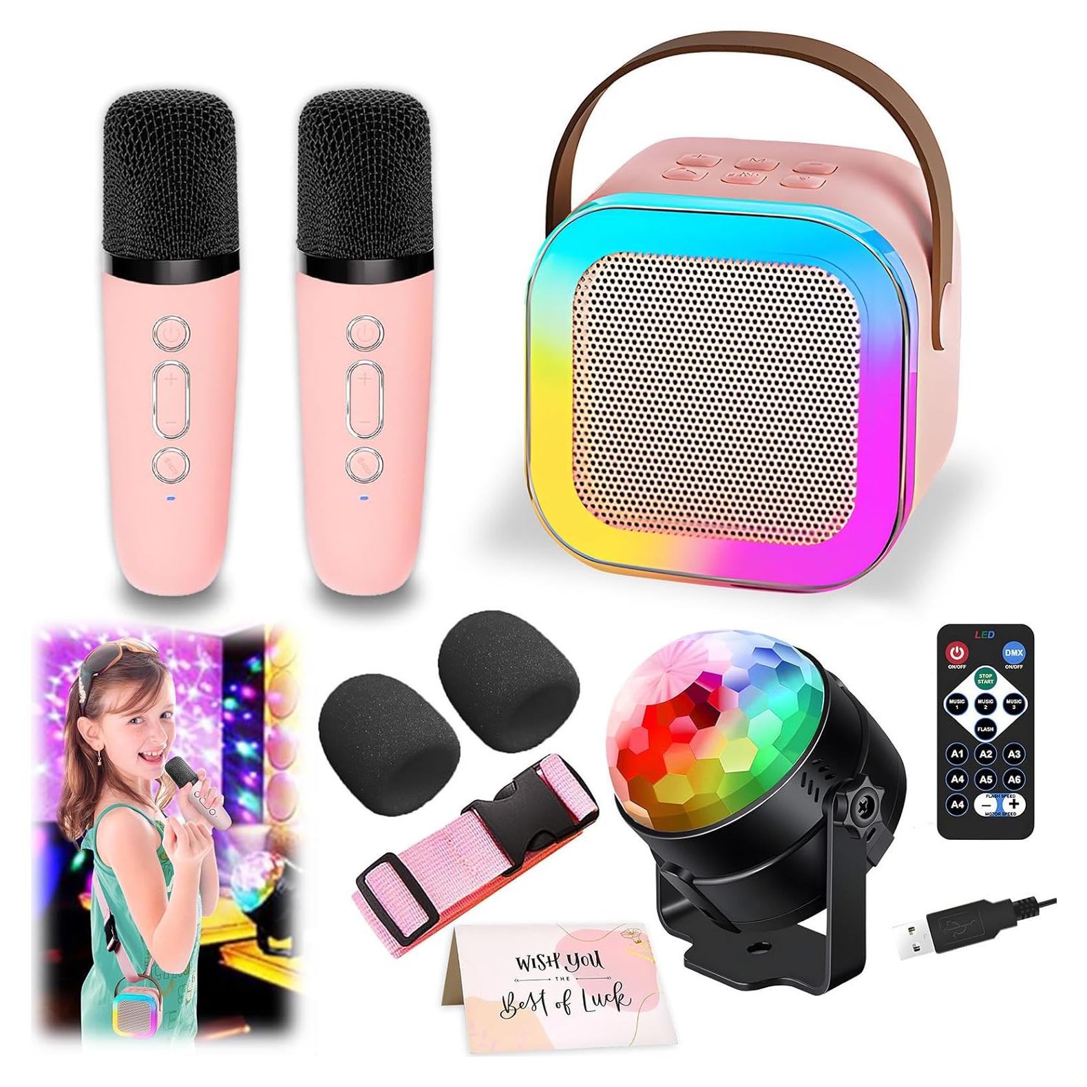 Karaoke Infantil DEABOLAR Rosa con 2 Micrófonos y Luz