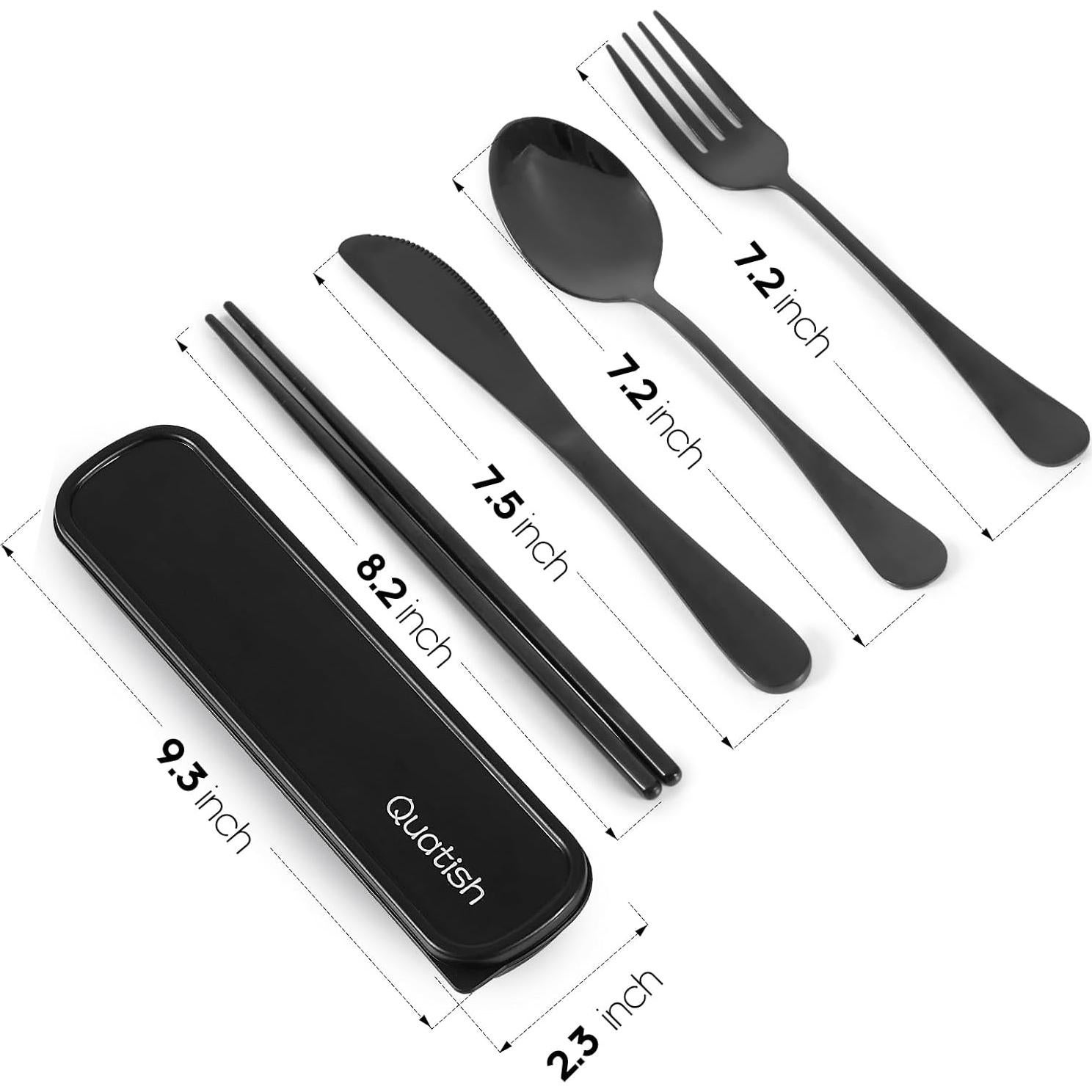 Conjunto de Utensilios de Viaje Quatish 5 PZS Acero Inoxidable Negro