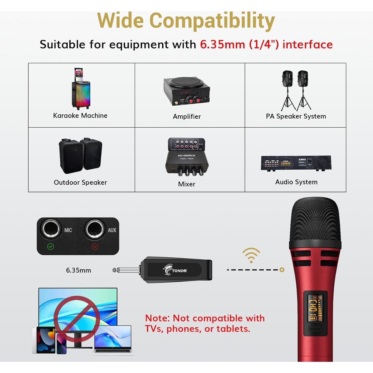 Micrófono Inalámbrico Doble TONOR UHF 2 Micrófonos 60m