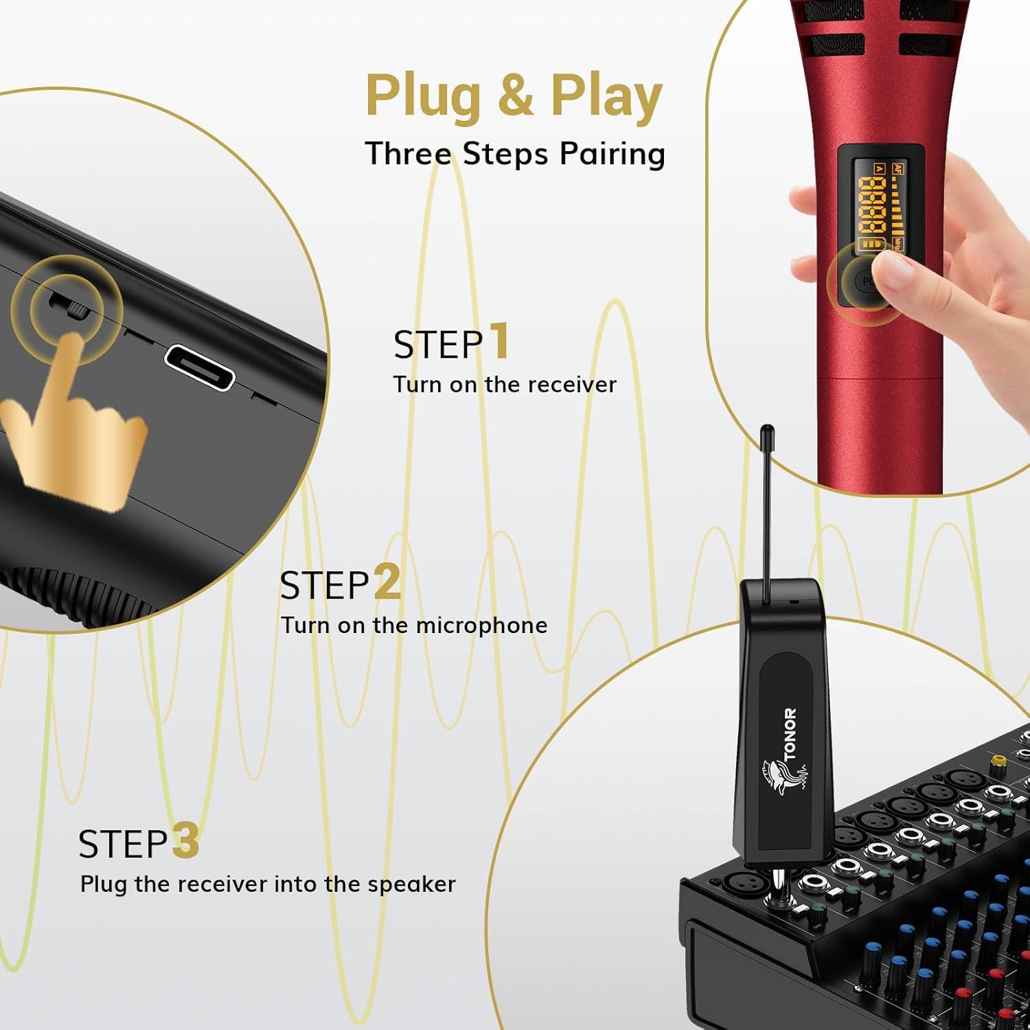 Micrófono Inalámbrico Doble TONOR UHF 2 Micrófonos 60m