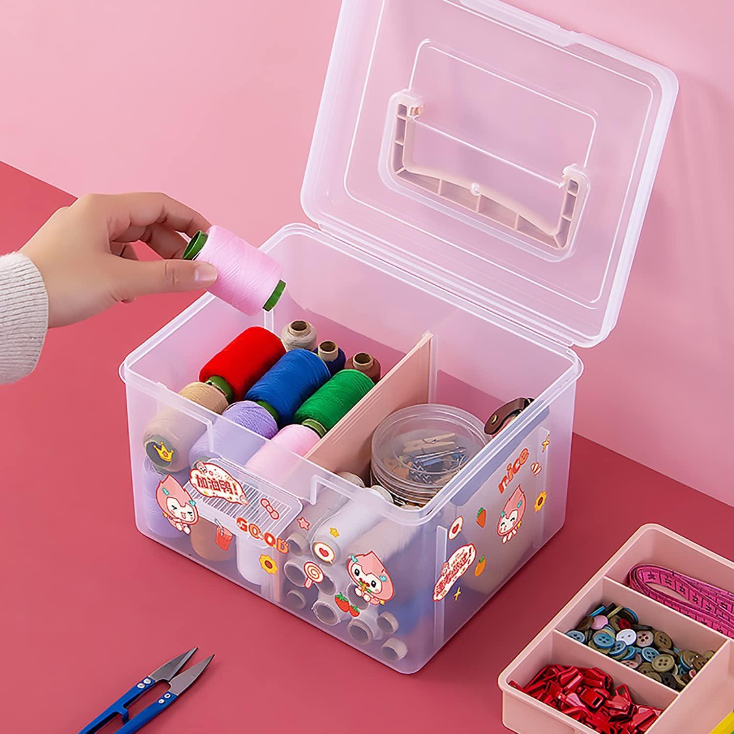 Caja de Almacenamiento Plástica FOREVERIE Pequeña Rosa y Transparente