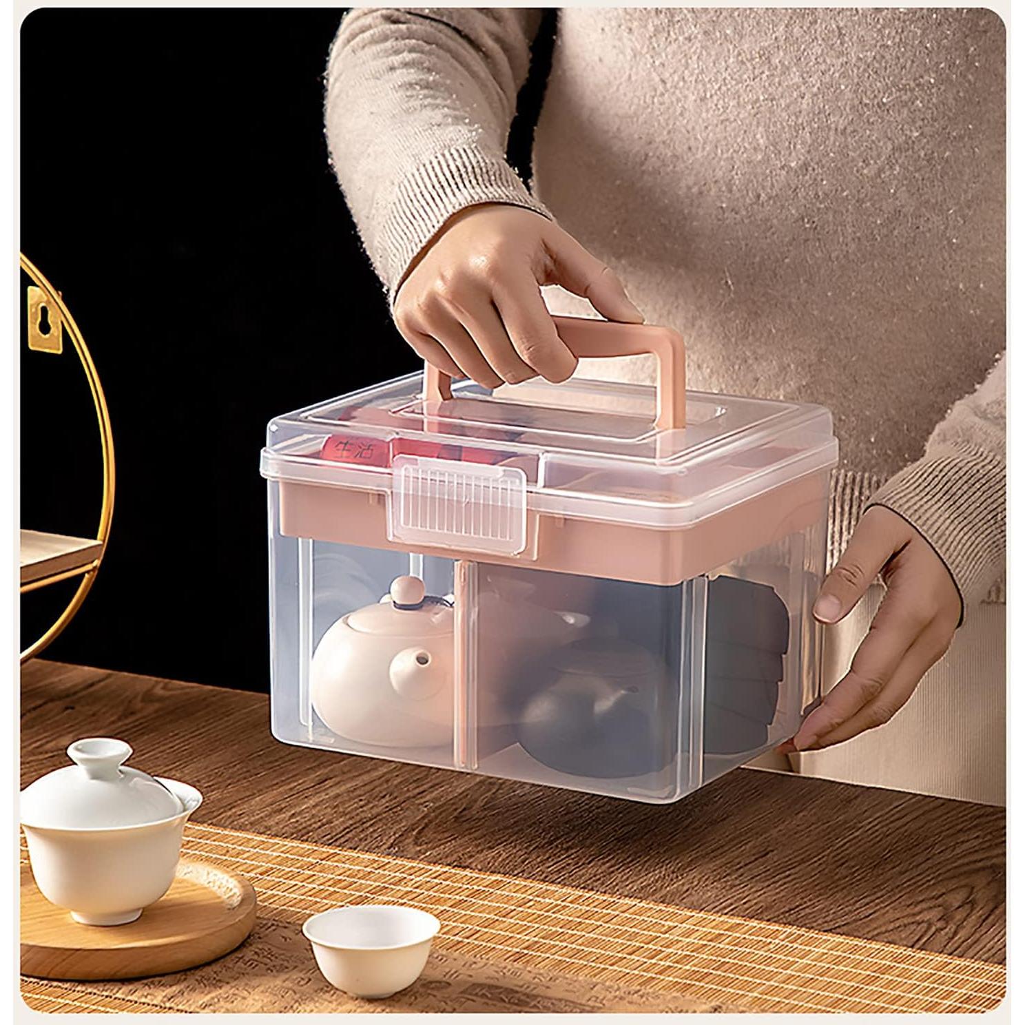 Caja de Almacenamiento Plástica FOREVERIE Pequeña Rosa y Transparente