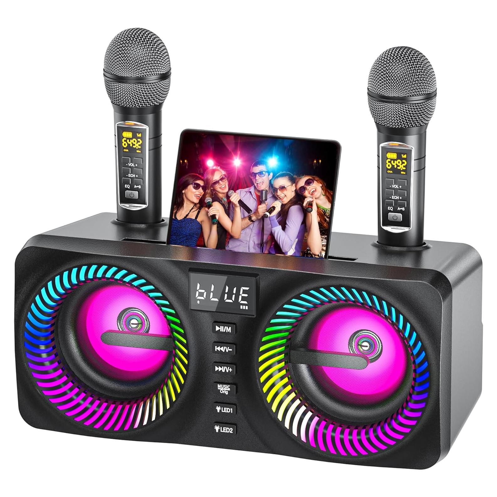 Karaoke Portátil MusyVocay NT001 con 2 Micrófonos y LED