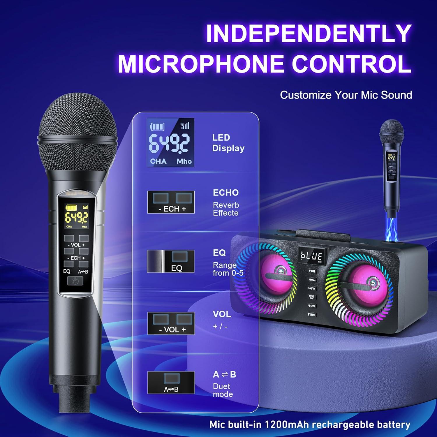 Karaoke Portátil MusyVocay NT001 con 2 Micrófonos y LED