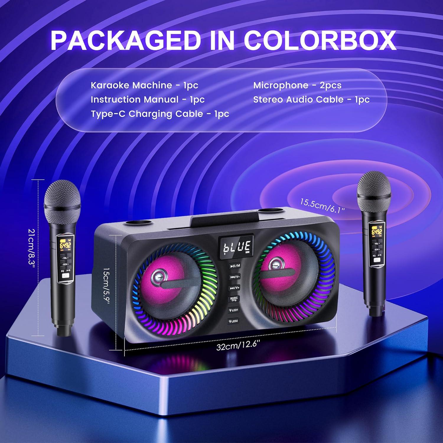 Karaoke Portátil MusyVocay NT001 con 2 Micrófonos y LED