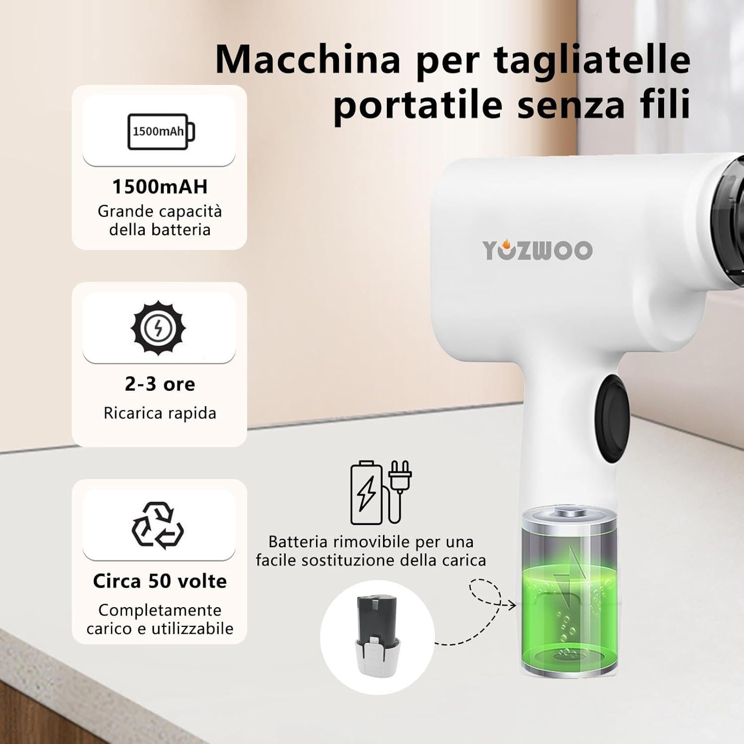 Máquina de Pasta Eléctrica YOZWOO Portátil 1.75kg 10x34x38cm