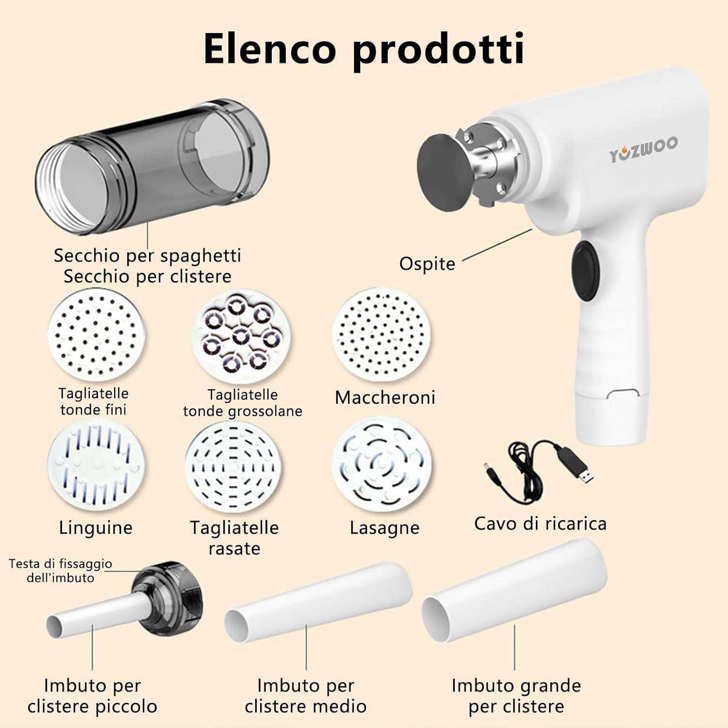 Máquina de Pasta Eléctrica YOZWOO Portátil 1.75kg 10x34x38cm