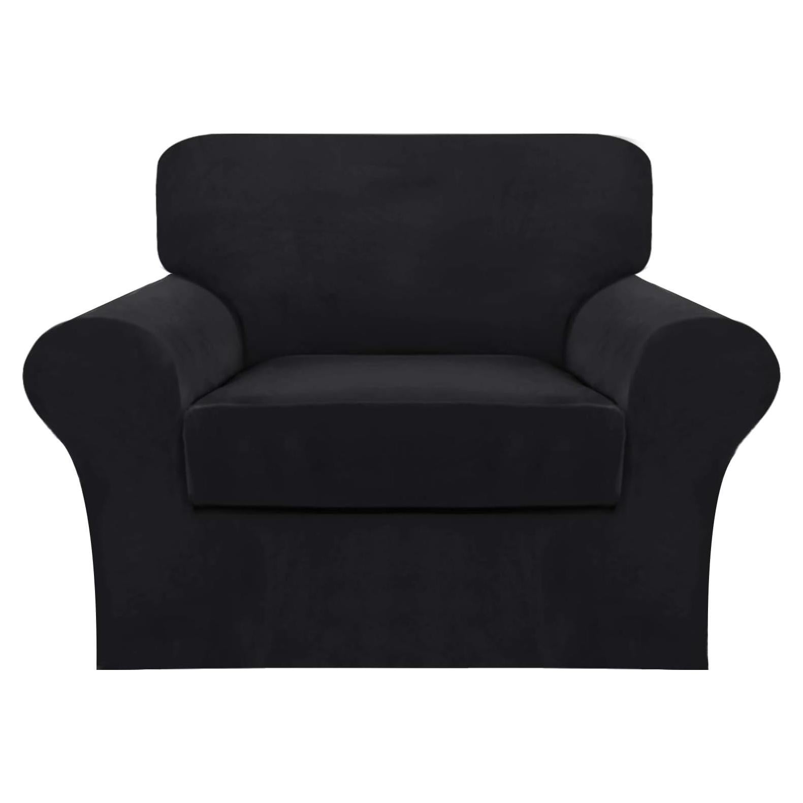 FantasDecor Funda de Sofá 2 Piezas Terciopelo Negro 79-124 cm