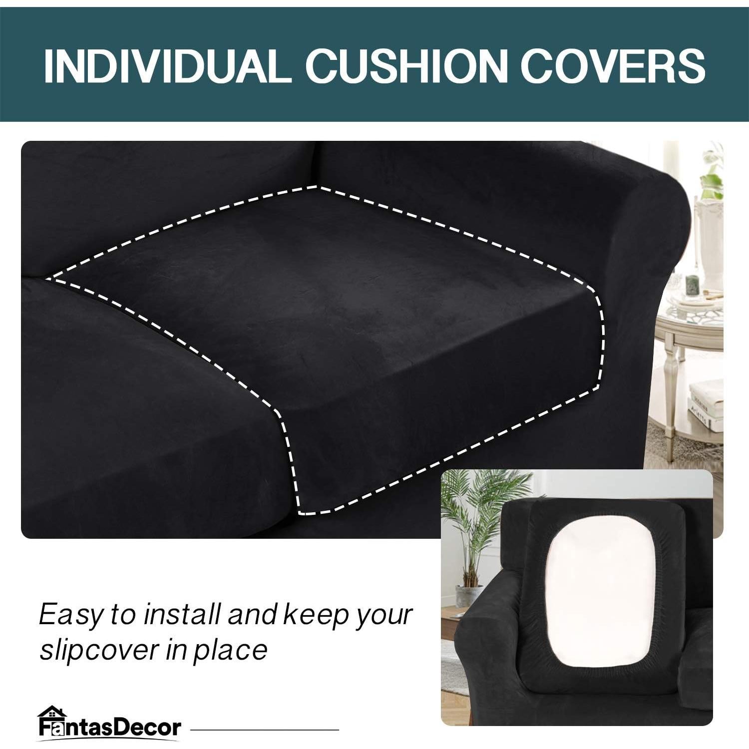 FantasDecor Funda de Sofá 2 Piezas Terciopelo Negro 79-124 cm