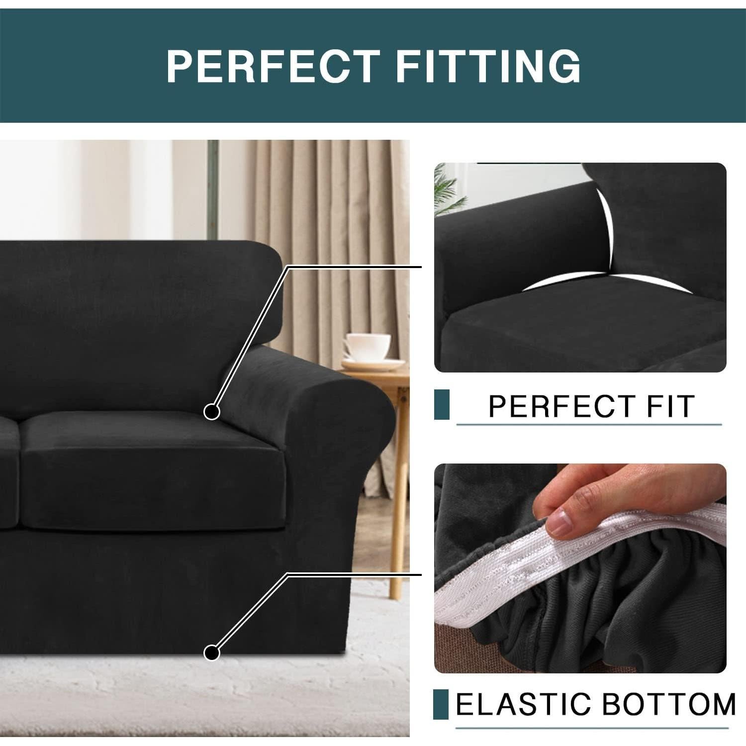 FantasDecor Funda de Sofá 2 Piezas Terciopelo Negro 79-124 cm