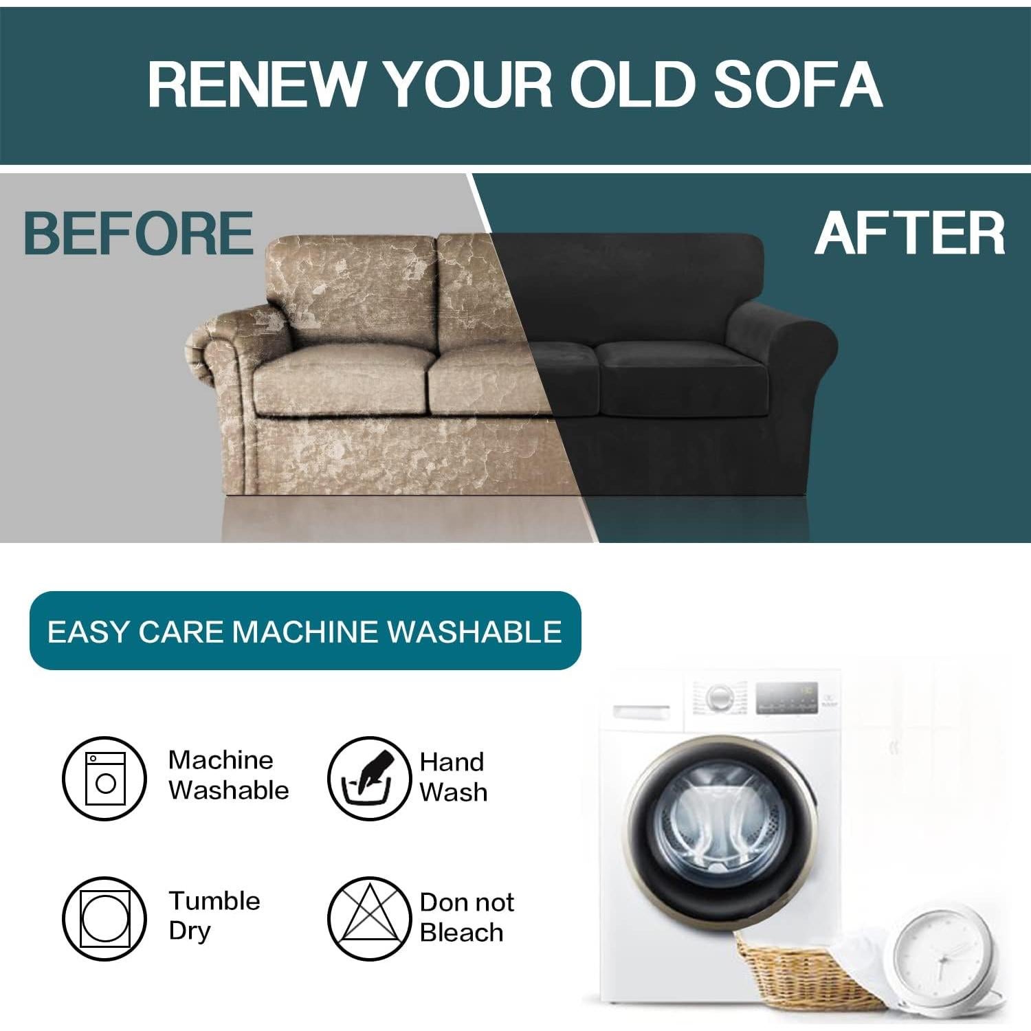 FantasDecor Funda de Sofá 2 Piezas Terciopelo Negro 79-124 cm