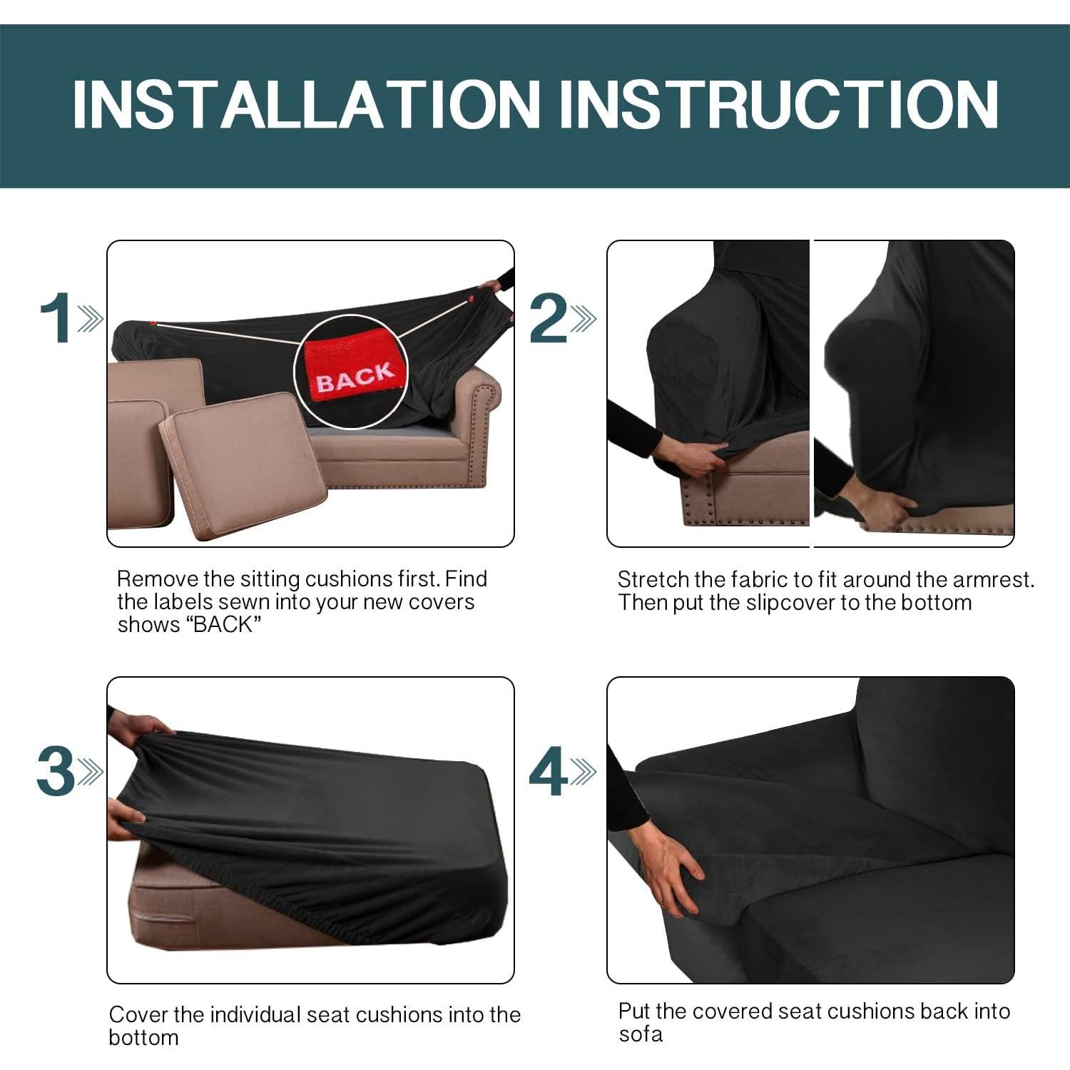 FantasDecor Funda de Sofá 2 Piezas Terciopelo Negro 79-124 cm