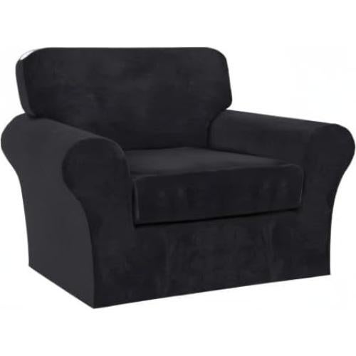 FantasDecor Funda de Sofá 2 Piezas Terciopelo Negro 79-124 cm