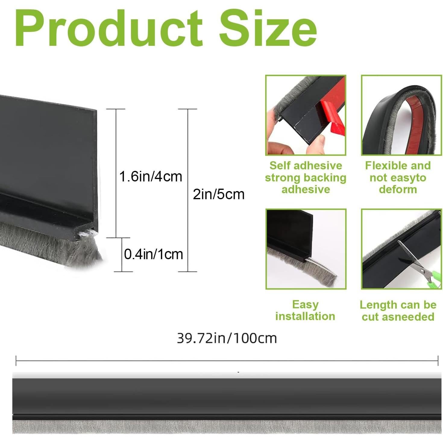 Barrera de Puerta DINGLIAN con Cepillo 5.08 cm x 99 cm Negro