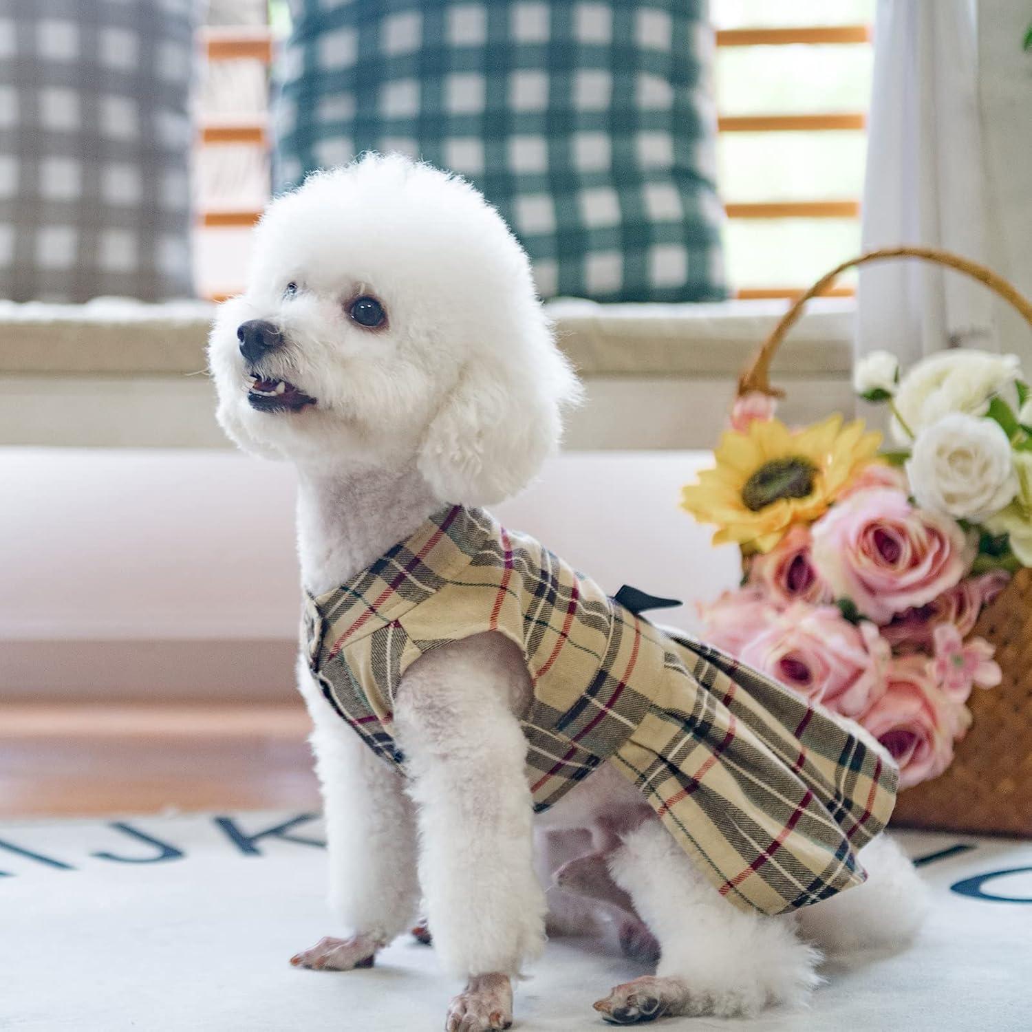 Vestido para Perros PUPTECK Talla Mediana Cuadros Clásicos