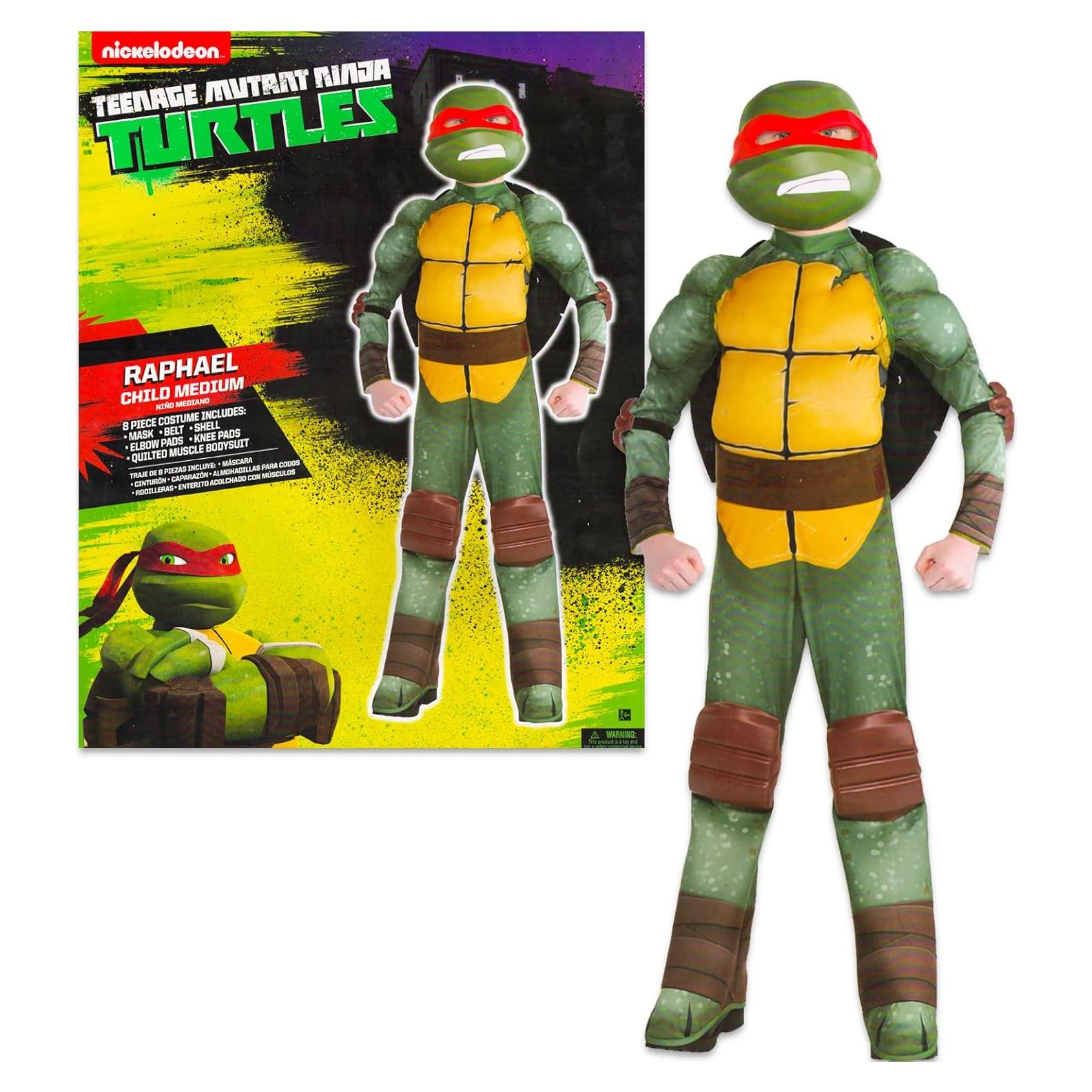 Teenage Mutant Ninja Turtles Costumes for Boys - TMNT Halloween Costume for Kids with Muscle Bodysuit, Mask, Shell, More (Raphael, 8-10)