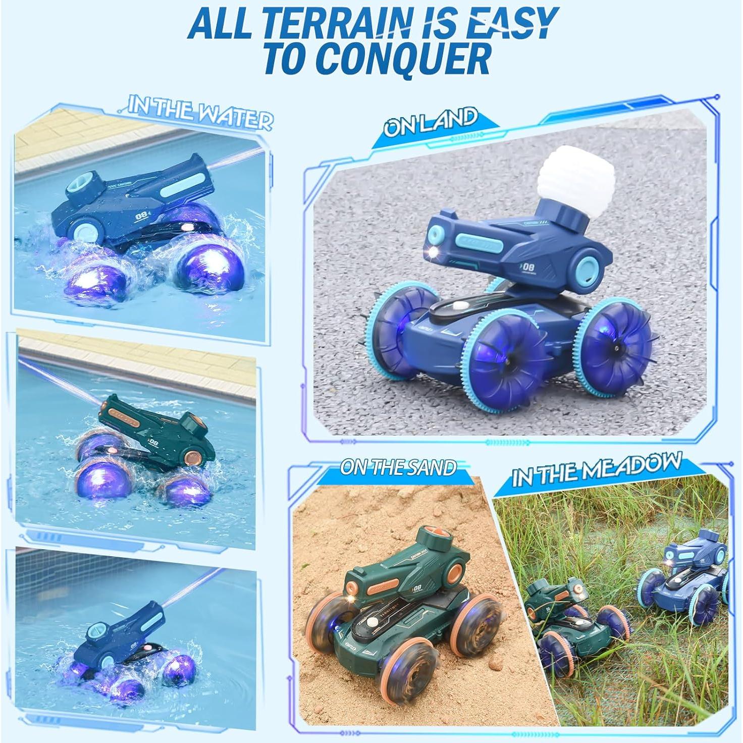 Coche RC Anfibio KB KAIBO 3-en-1 Azul, Velocidad Ajustable