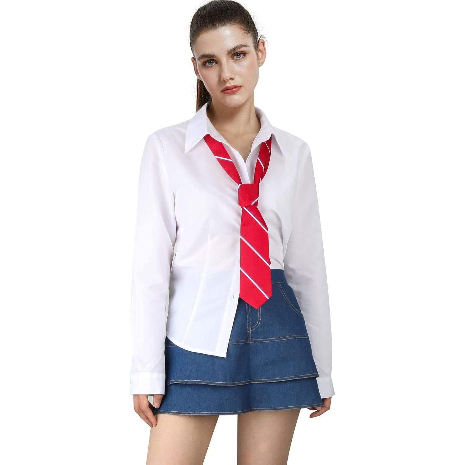 Disfraz Escolar Unisex Cosplay Rojo Camisa Falda Corbata