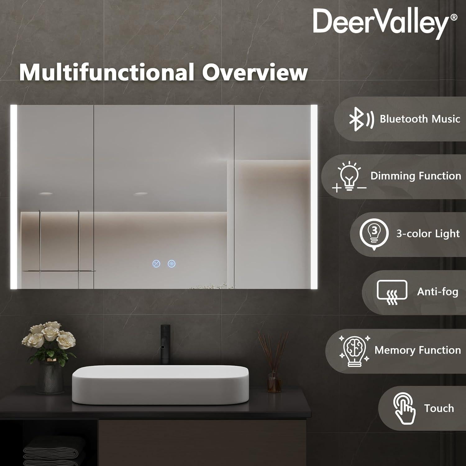 Armario de Medicina LED Deer Valley 100x60 cm con Espejo y Bluetooth