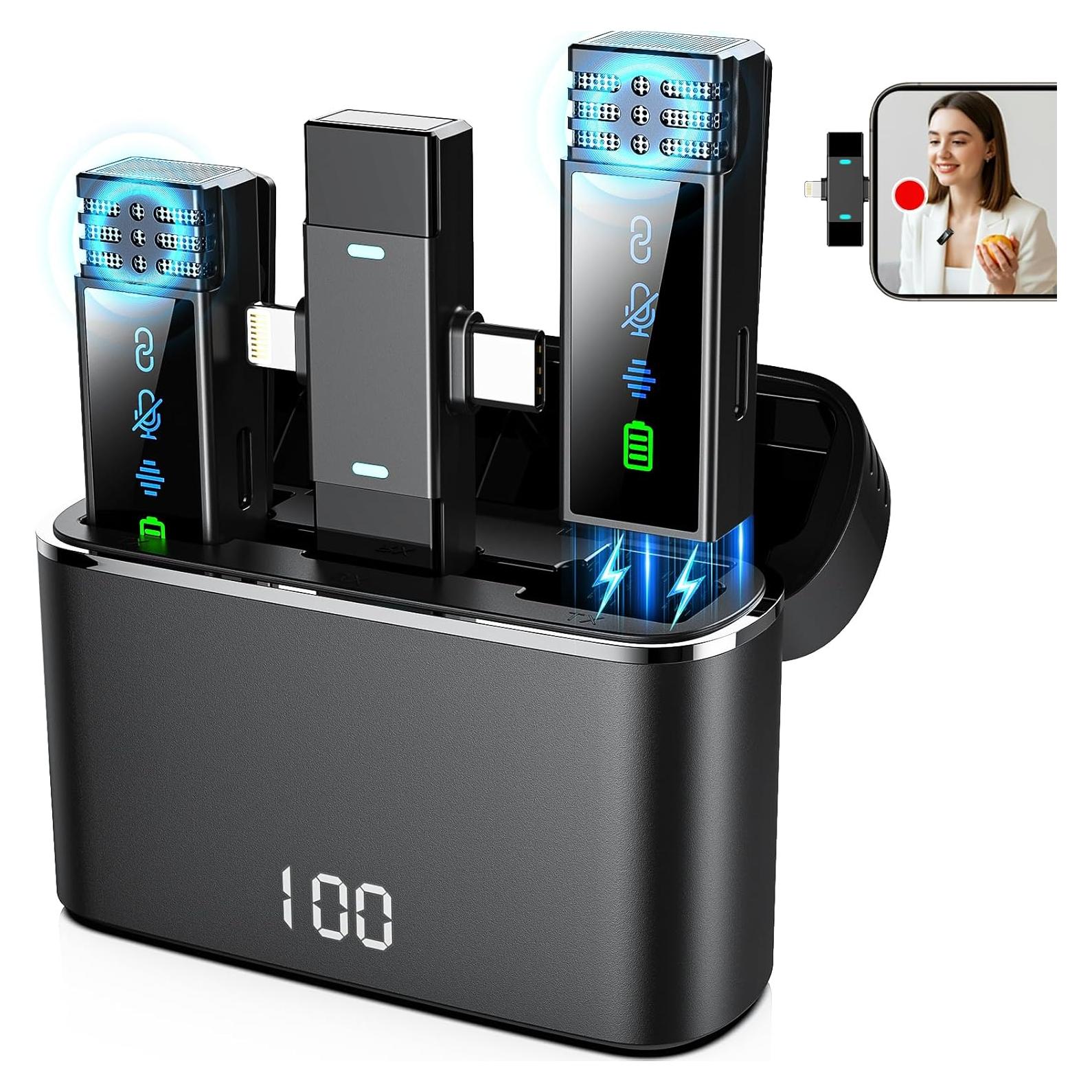 Paquete de 2 Micrófonos Lavalier Inalámbricos J68 con Estuche