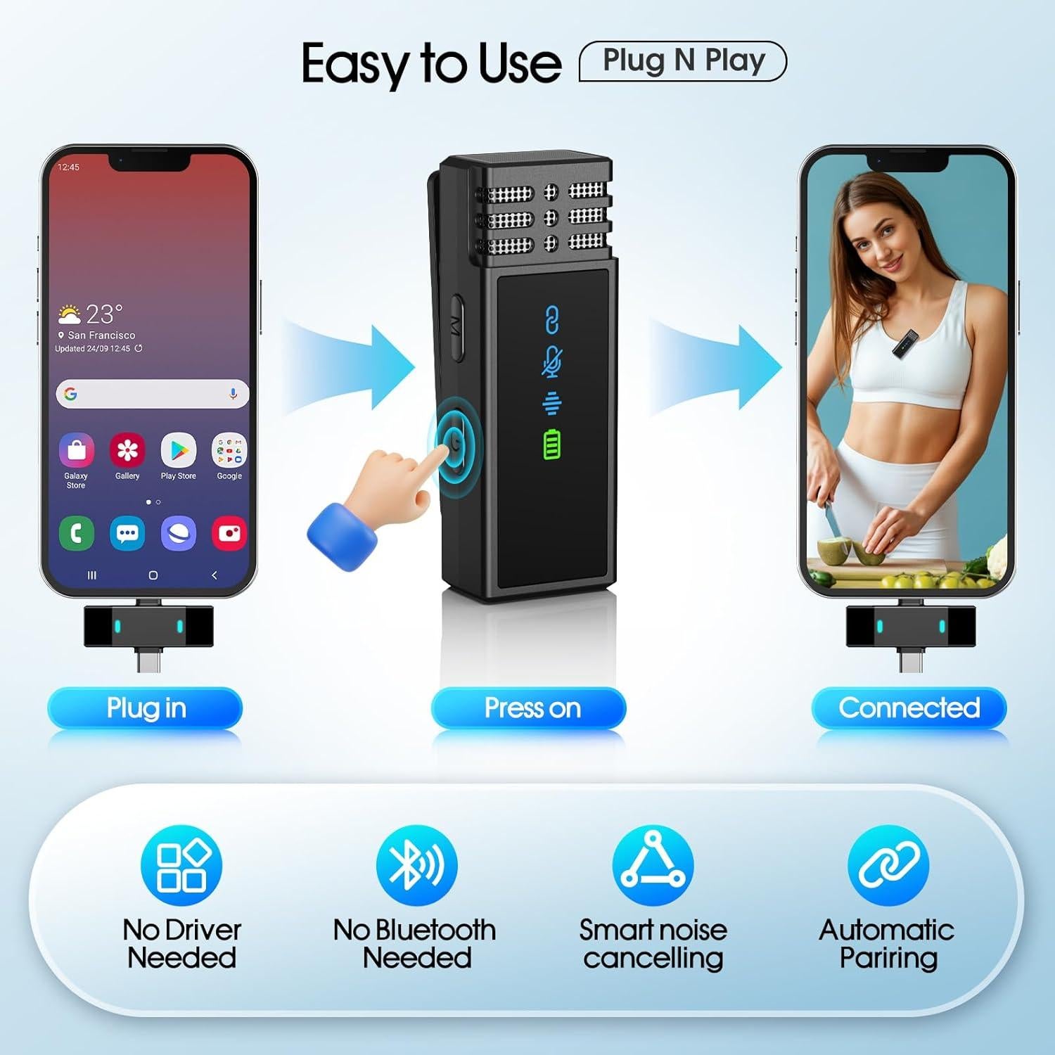 Paquete de 2 Micrófonos Lavalier Inalámbricos J68 con Estuche