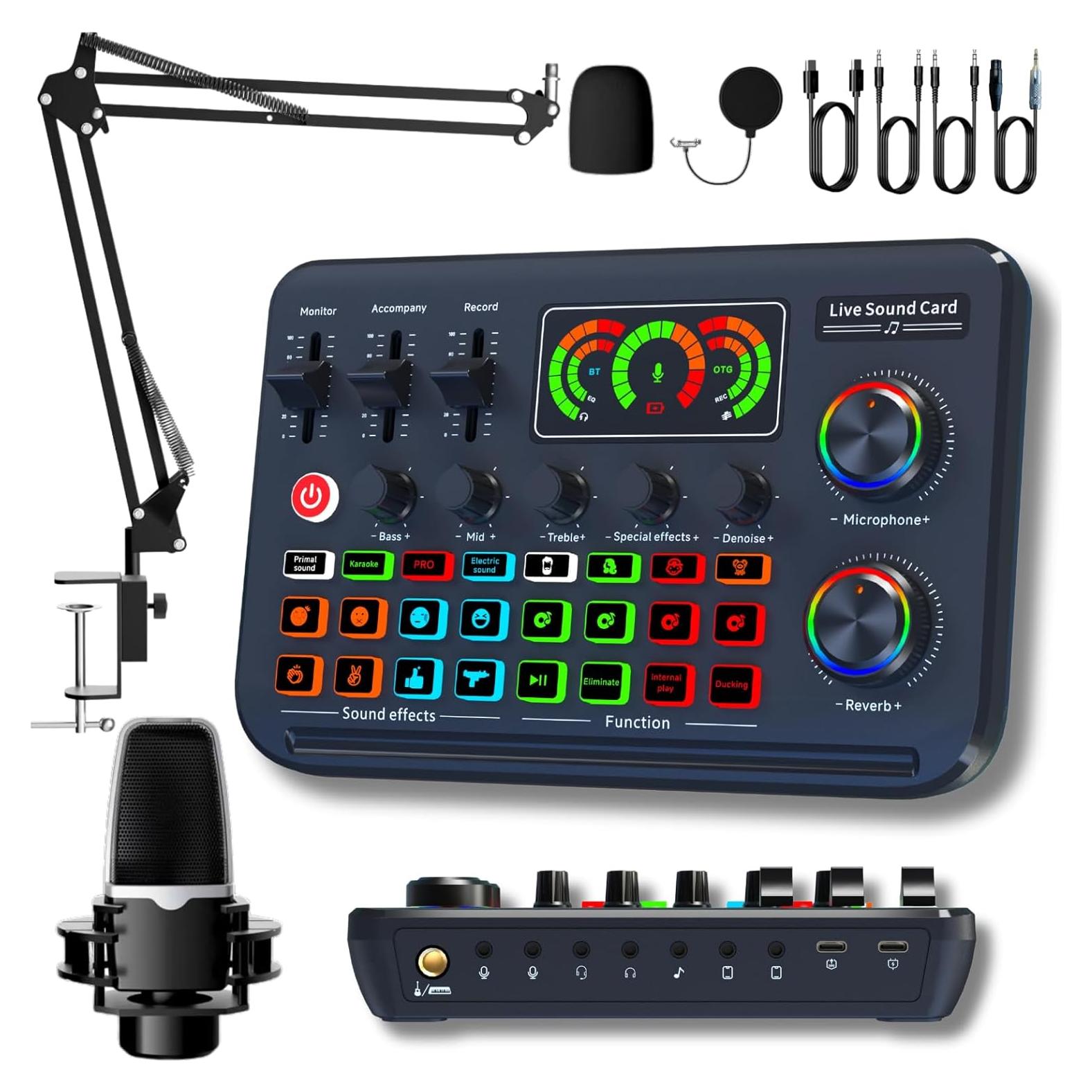 HOSONGIN Kit de Podcast Todo en Uno con Mezclador y Micrófonos