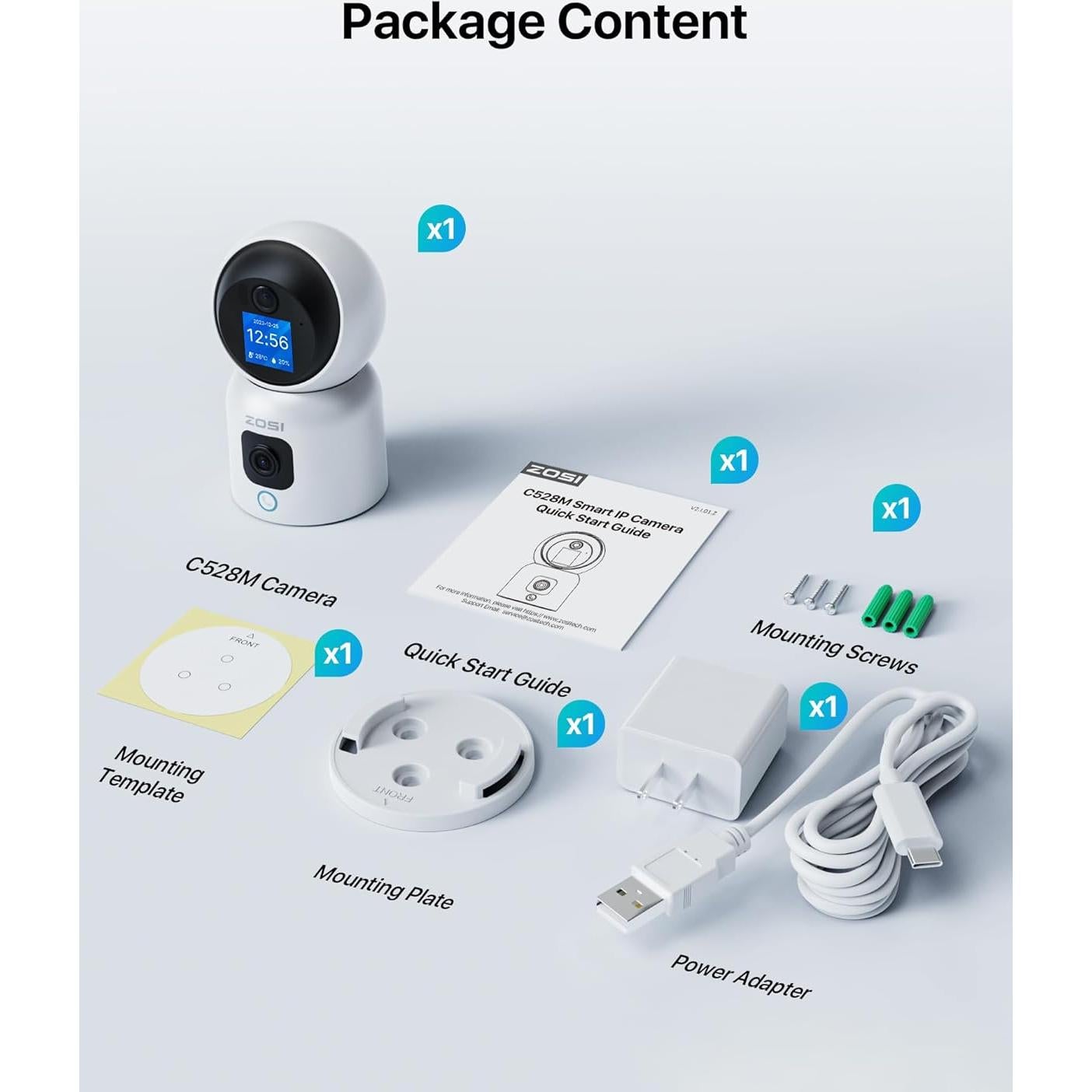 ZOSI 2K Dual-Lens Indoor Security Camera, Two-Way Video, Gesture/One-Touch Calling, Human Motion Tracking, C528M 360° Views Pan/Tilt Home Baby/Pet Dog Monitor, 2.4G/5G Dual-Band WiFi, Plug-in