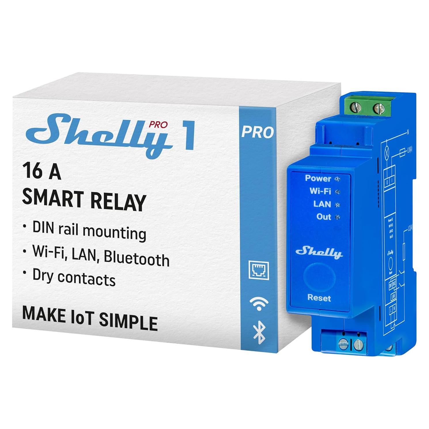 Interruptor inteligente Shelly Pro 1 | Wi-Fi y LAN | 16A