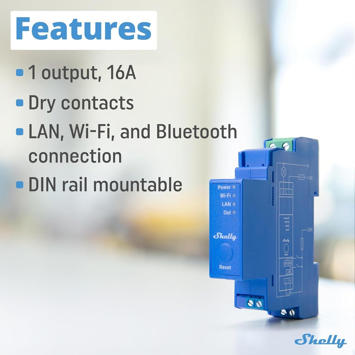 Interruptor inteligente Shelly Pro 1 | Wi-Fi y LAN | 16A