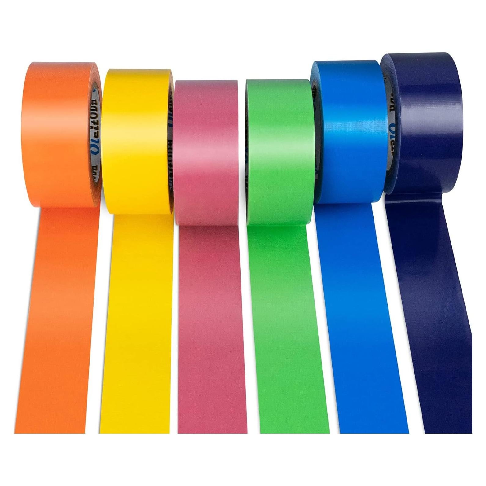 Paquete de 6 rollos de cinta adhesiva multicolor 5.08 cm x 27.43 m