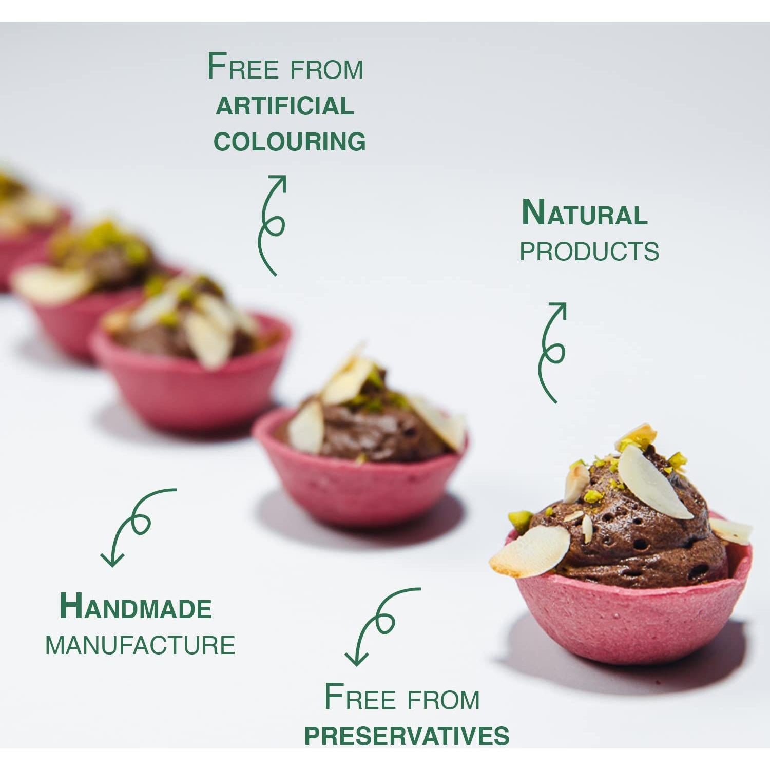 Mini Tartas Fucsias Croc'In - 60 Copas Comestibles Veganas