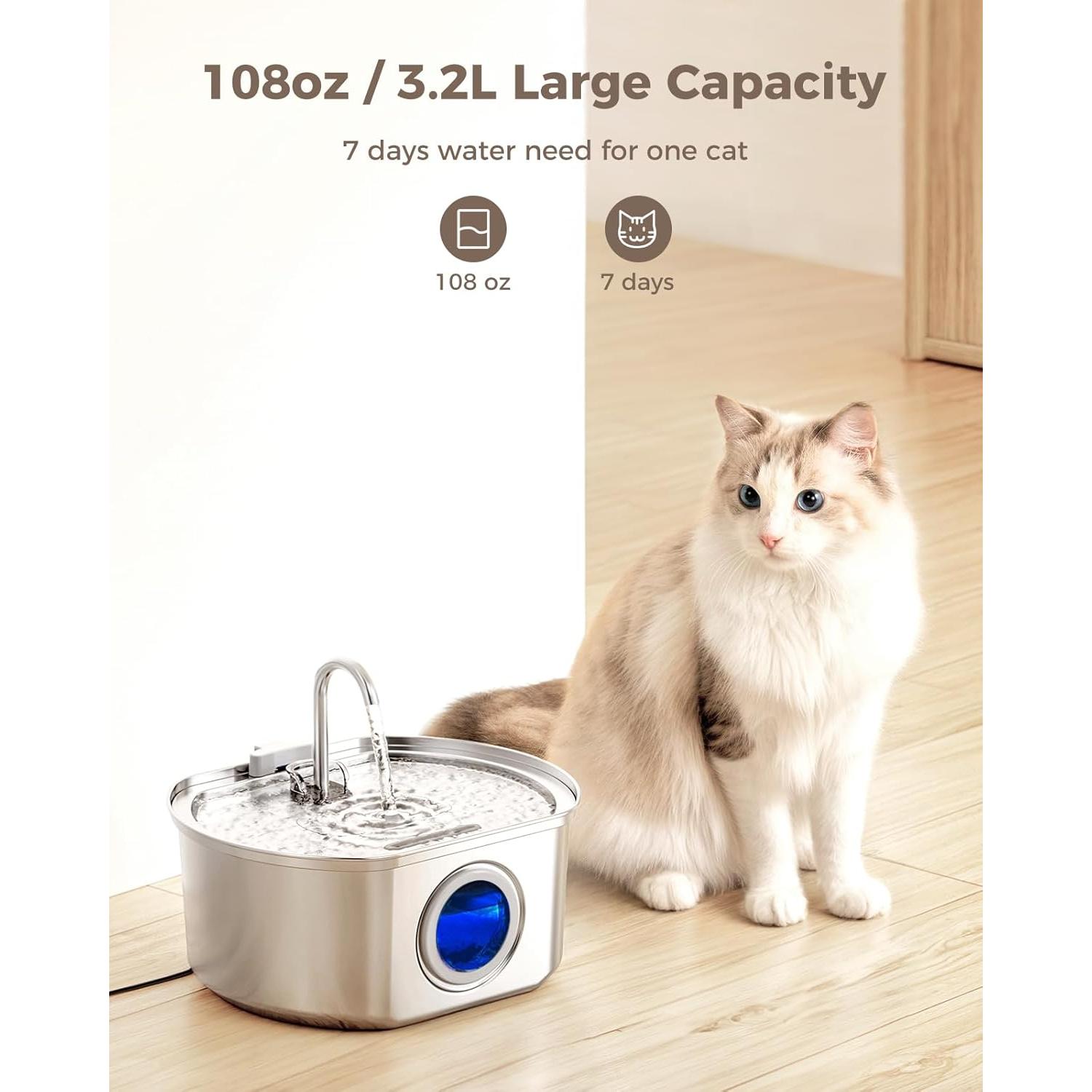 Fuente de Agua para Gatos Neareal 3.2L Acero Inoxidable