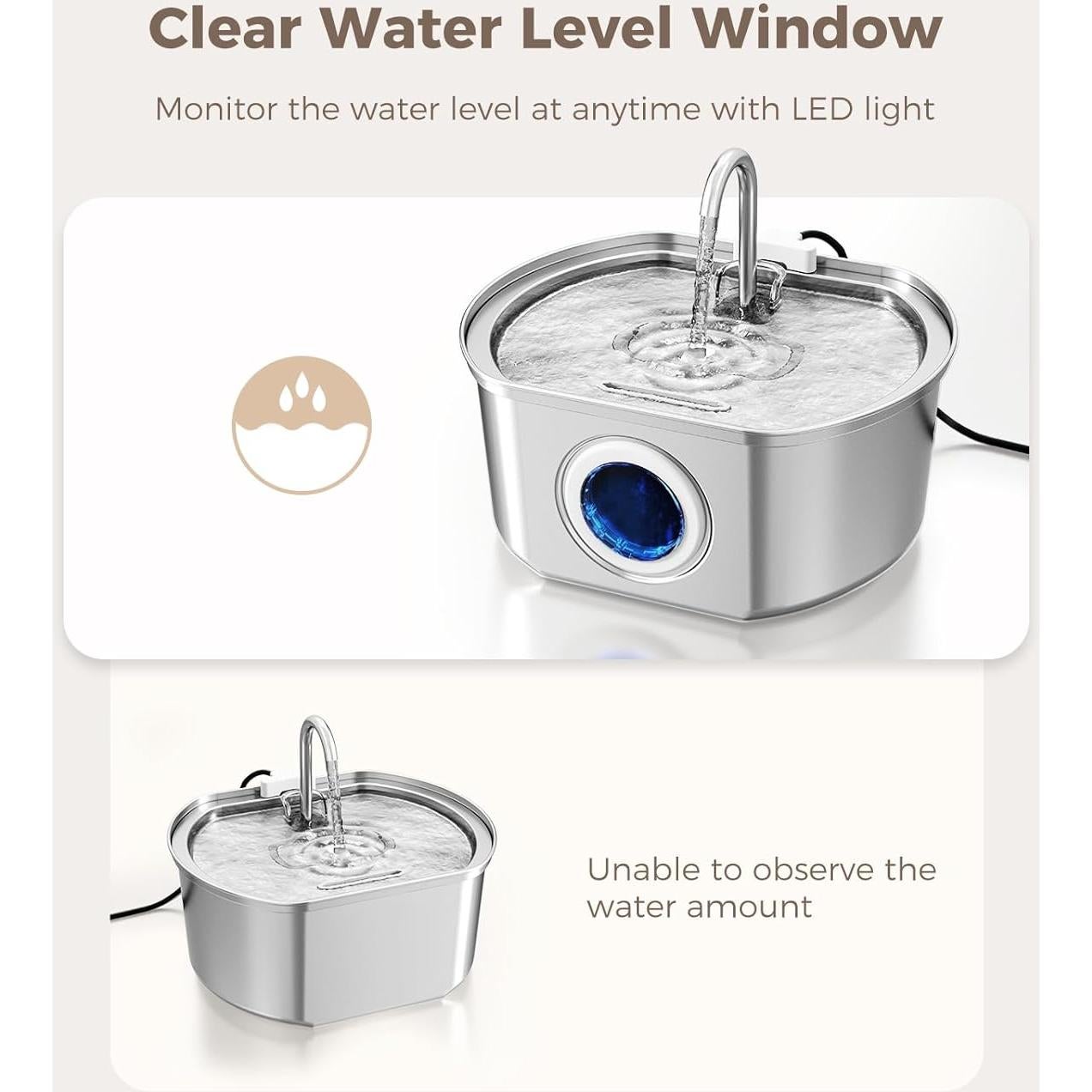 Fuente de Agua para Gatos Neareal 3.2L Acero Inoxidable