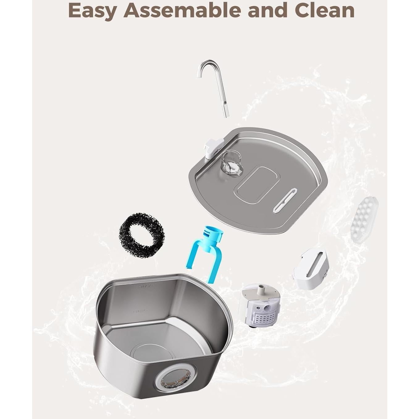 Fuente de Agua para Gatos Neareal 3.2L Acero Inoxidable