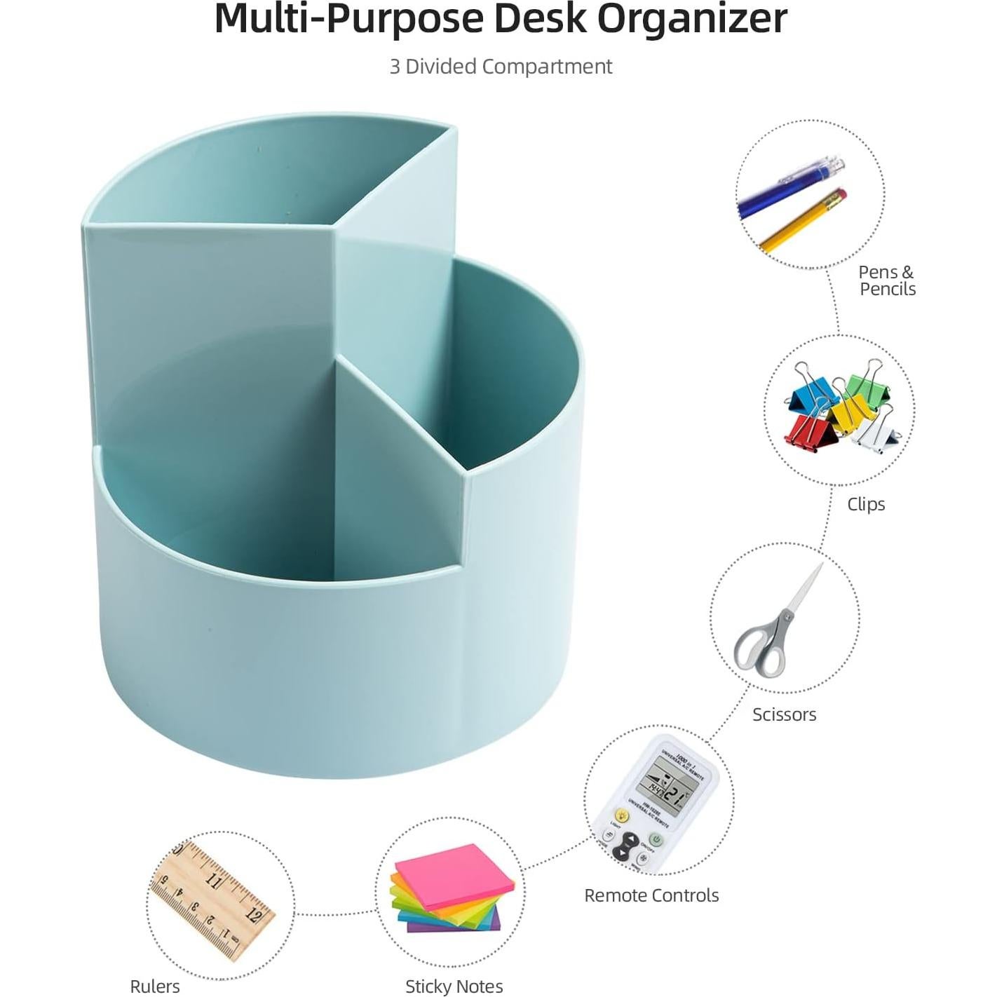 Soporte Rotativo para Lápices EDENMS, 3 Compartimentos Azul