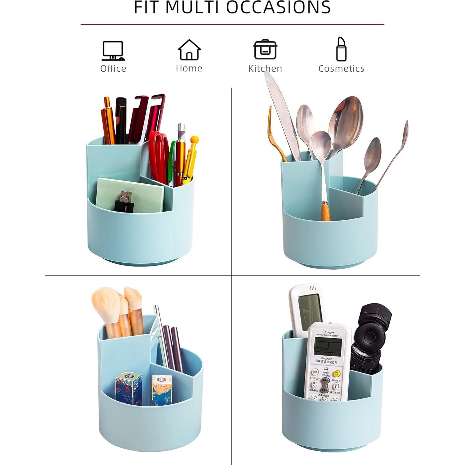 Soporte Rotativo para Lápices EDENMS, 3 Compartimentos Azul