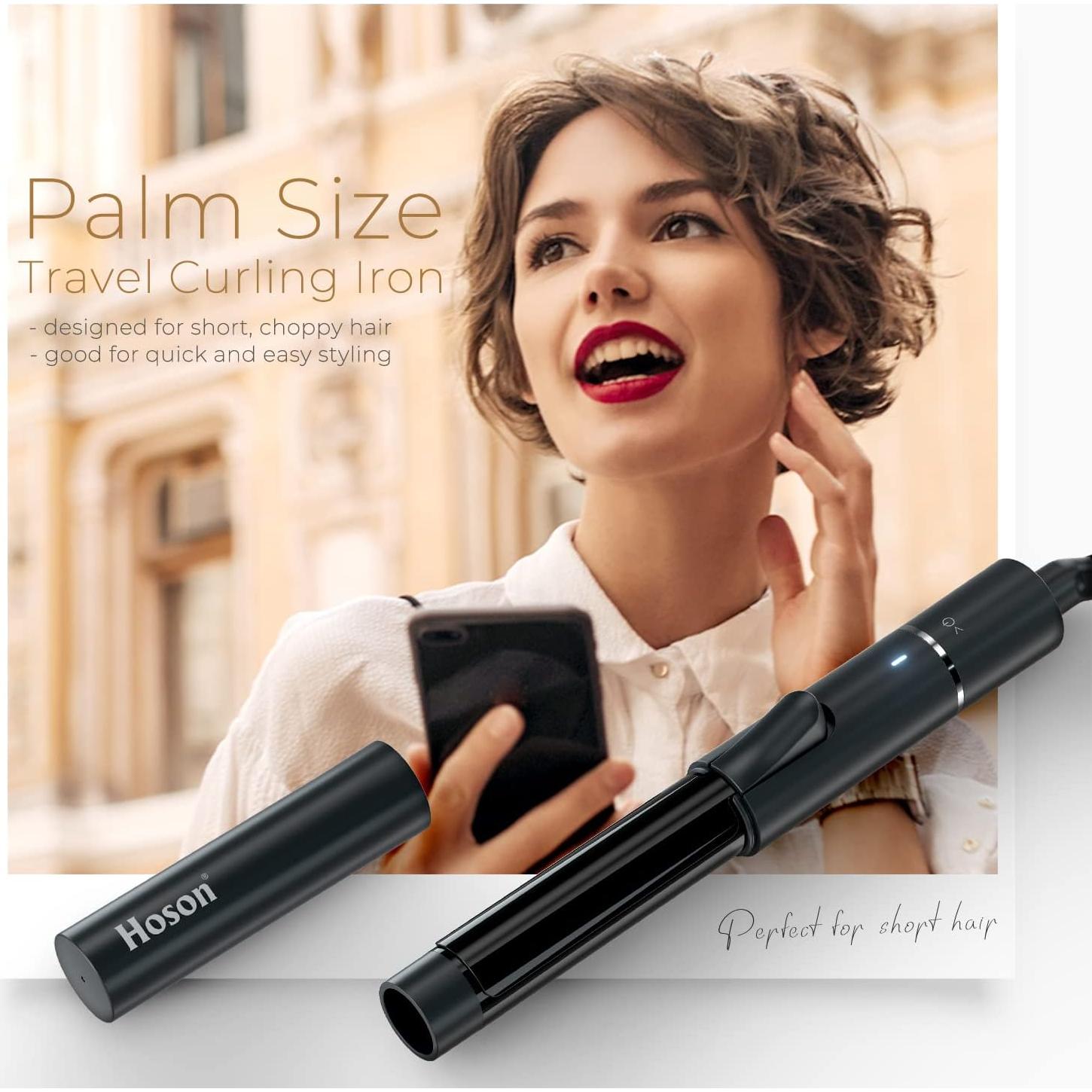 Mini Plancha de Rizar Cerámica Hoson 2.54 cm Doble Voltaje Negro