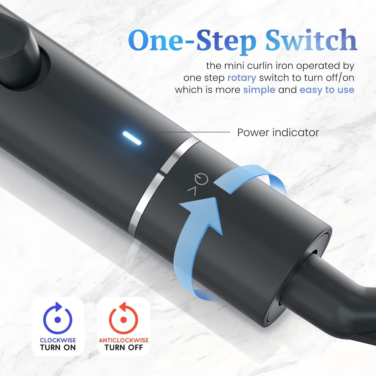 Mini Plancha de Rizar Cerámica Hoson 2.54 cm Doble Voltaje Negro